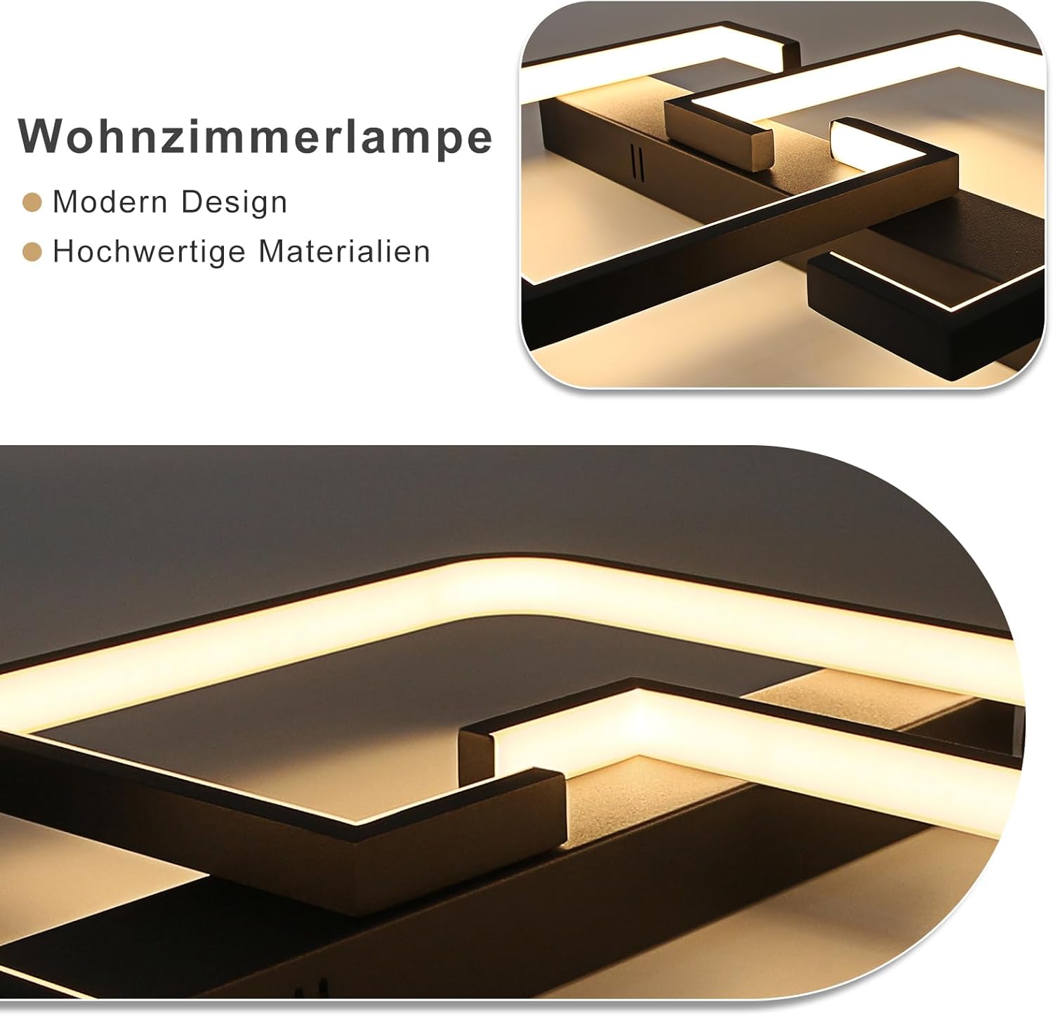 Cbjktx Lampada a Soffitto LED Dimmerabile 45W 60CM, Nera - immagine 5