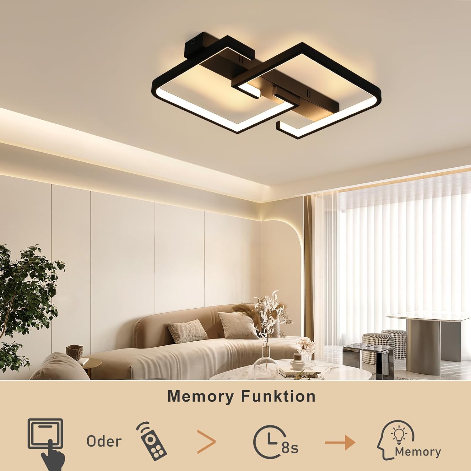 Cbjktx Lampada a Soffitto LED Dimmerabile 45W 60CM, Nera - immagine 8