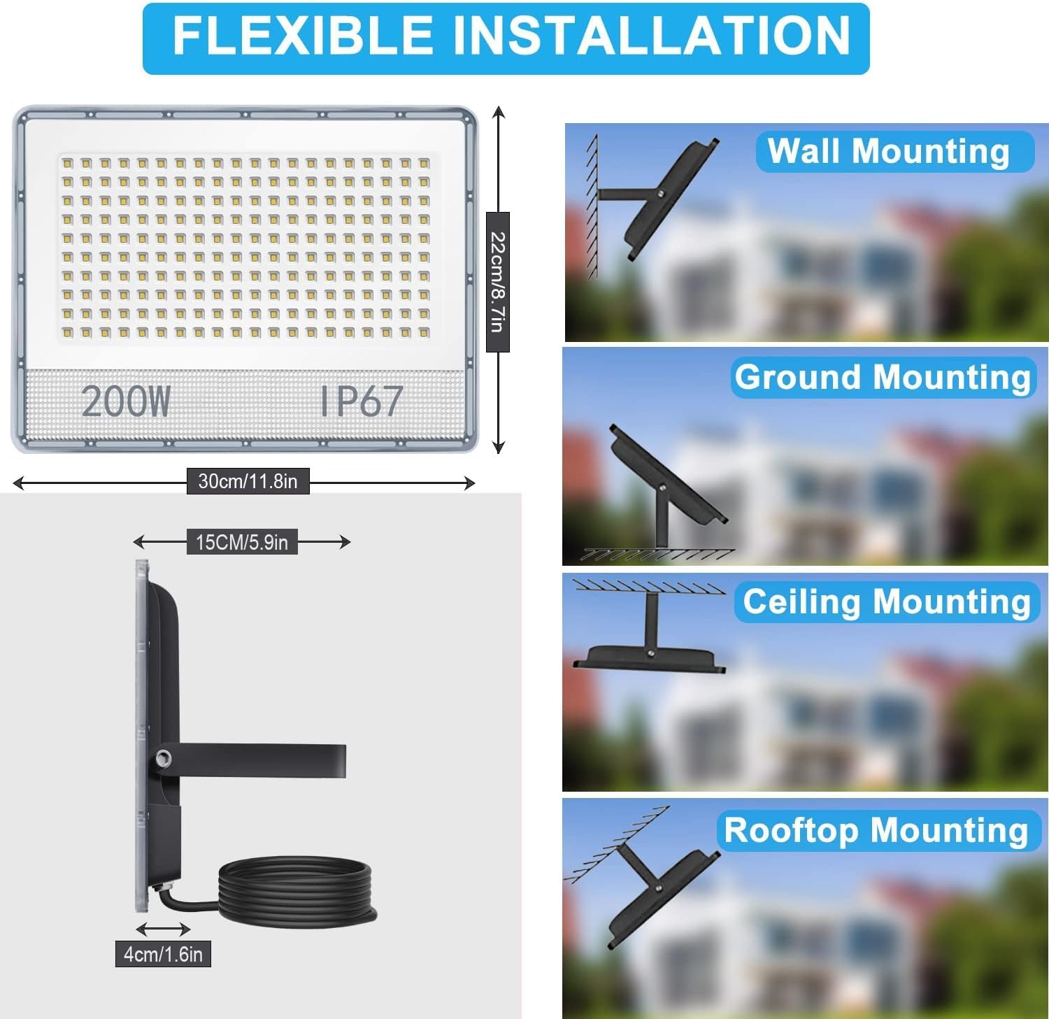Annifunly Faretto LED da Esterno 200W IP67 (2 pz) - immagine 7