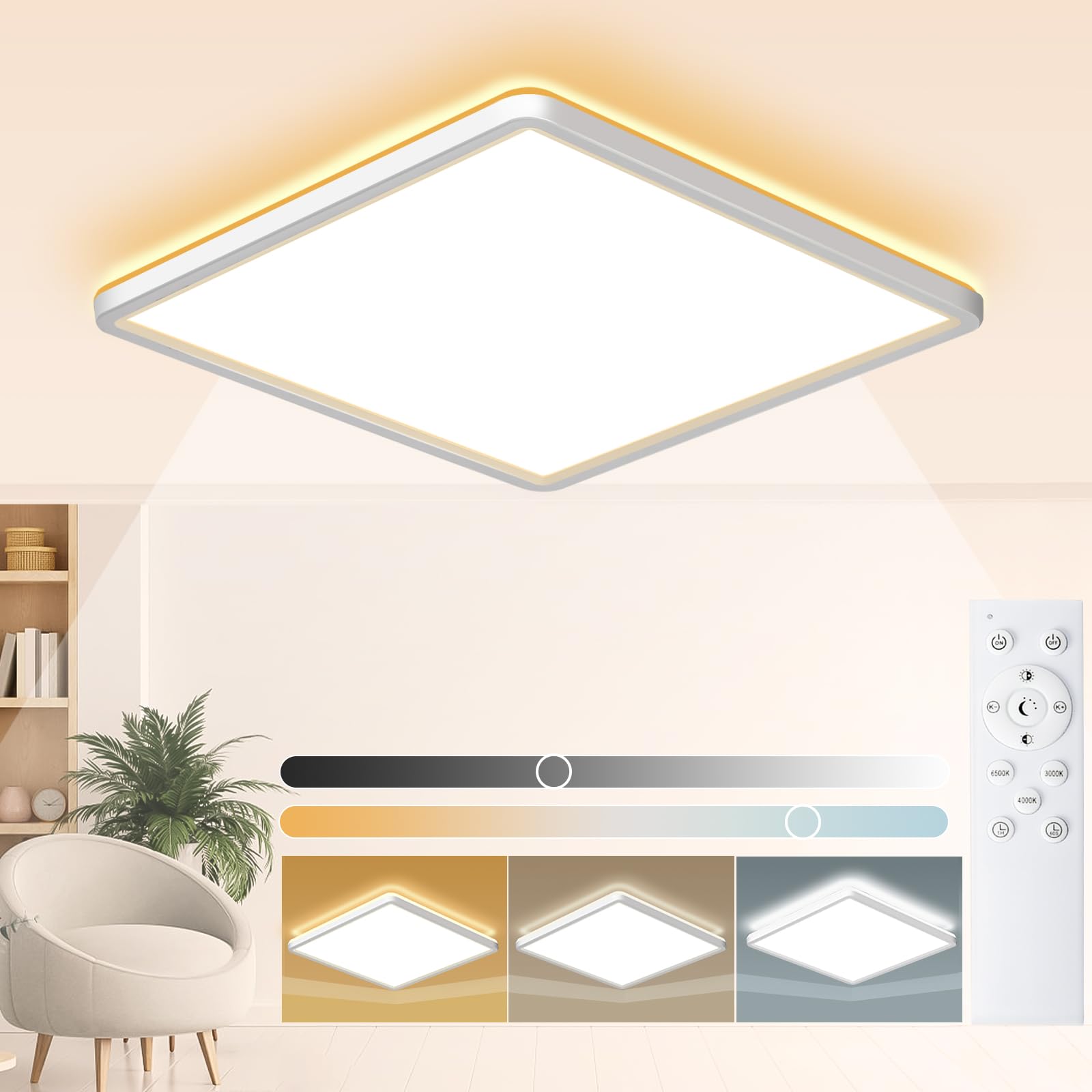 Wholede Plafoniera LED Soffitto Quadrata 24W Ø29CM