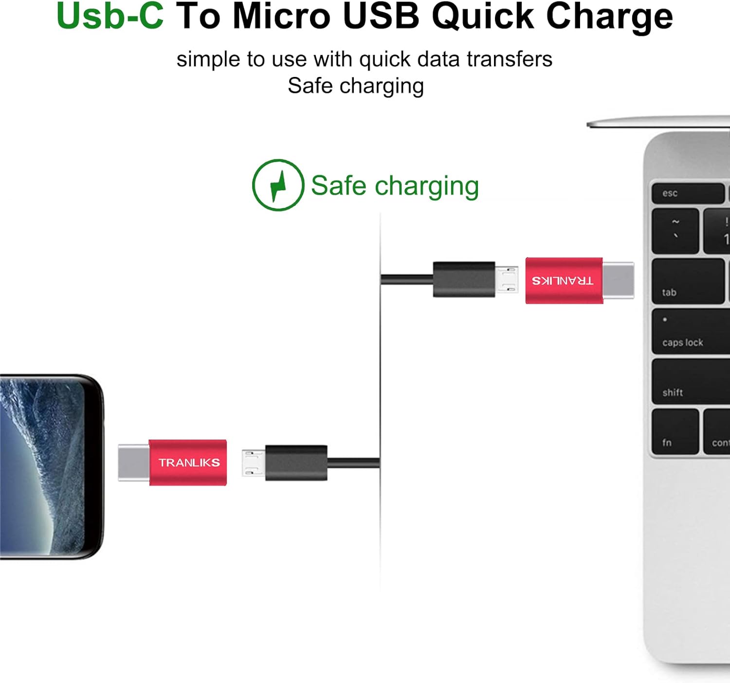Adattatore Micro USB a USB-C (5 Pezzi), Rosso - immagine 2