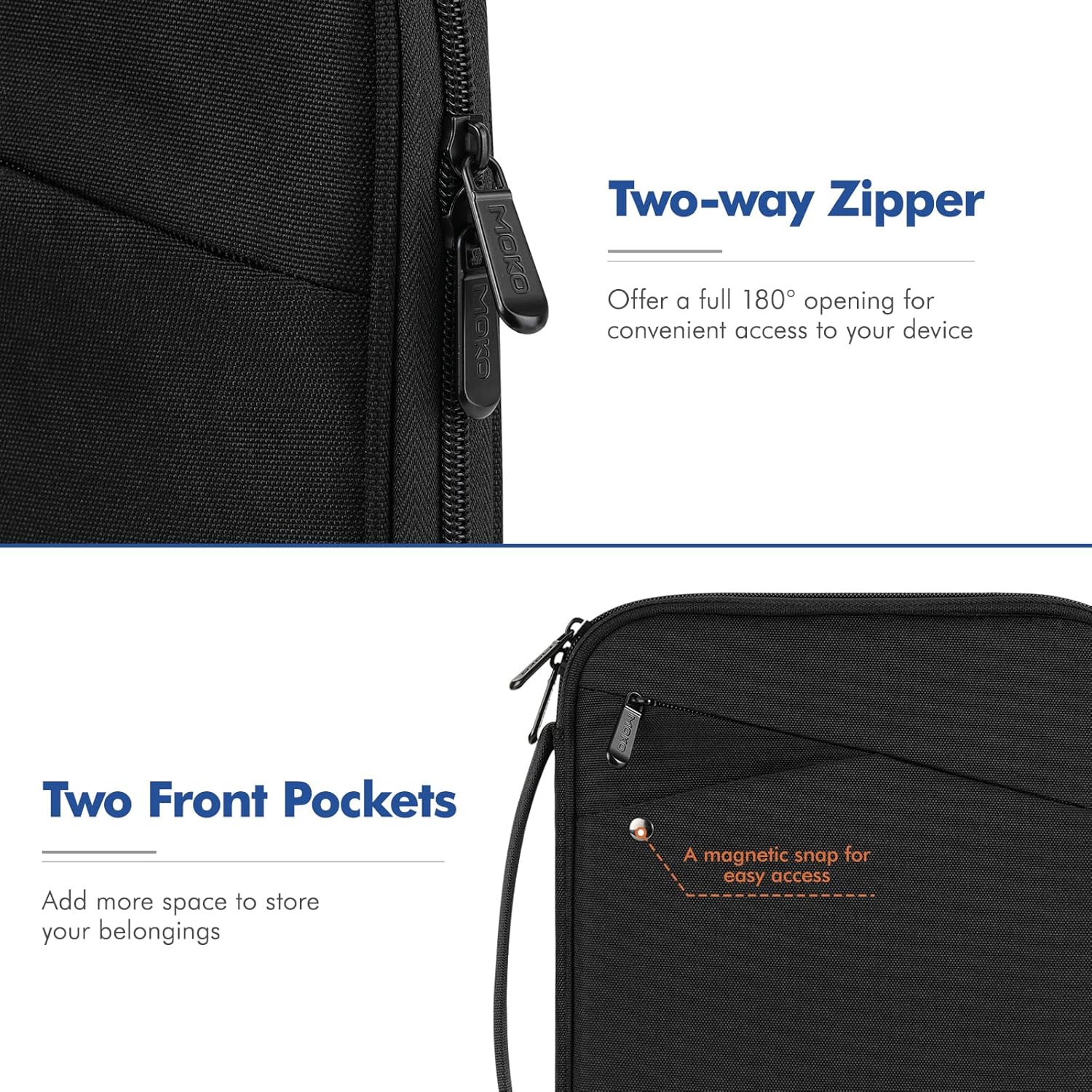 Moko Custodia Morbida con Maniglia per Tablet 9-11 Pollici, Nero - immagine 5