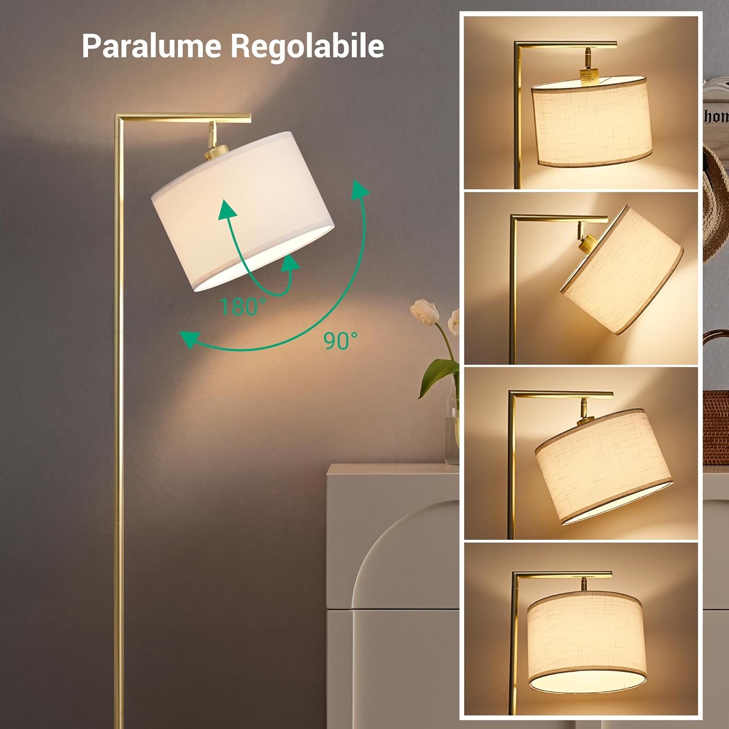 EDISHINE Lampada da Terra Moderna Arco LED, Oro - immagine 2