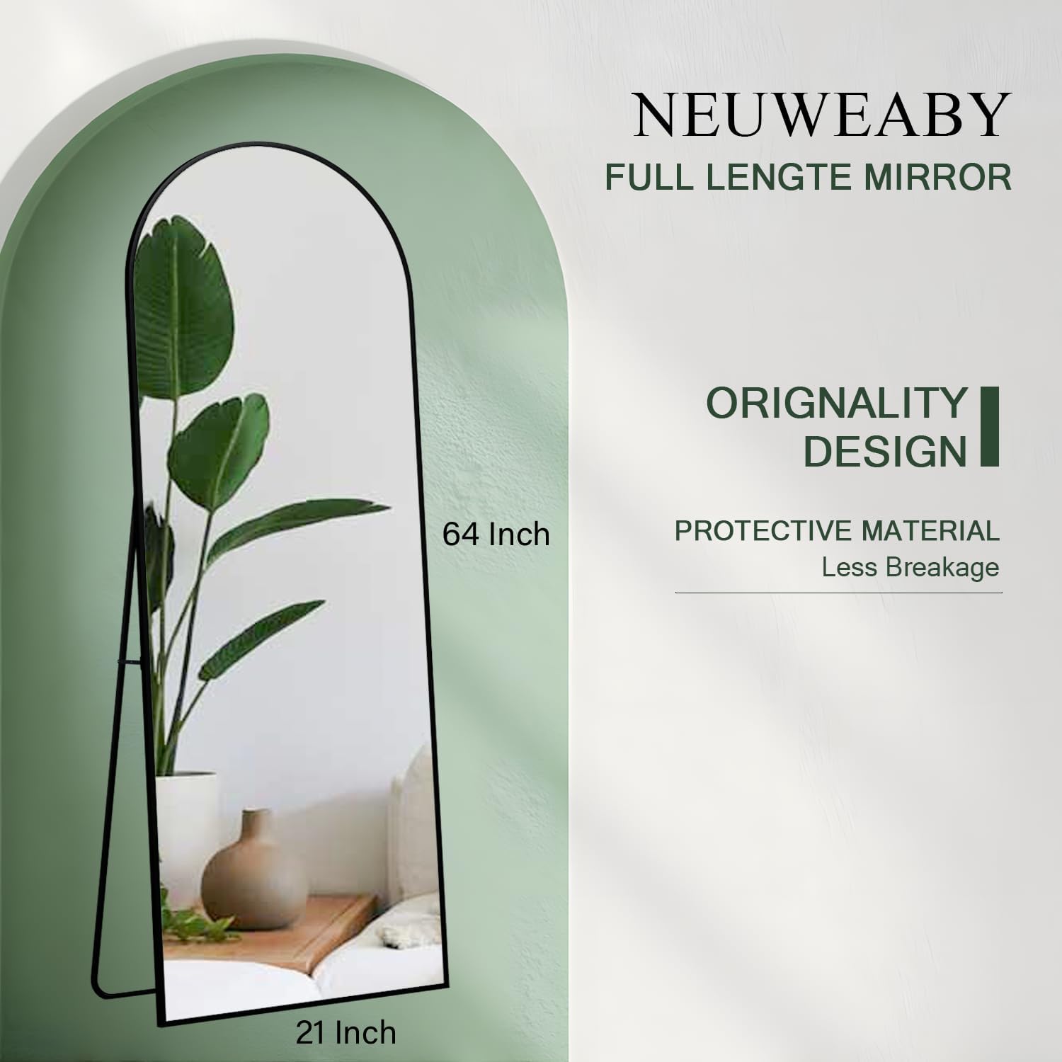 Neuweaby Specchio a Figura Intera 162x53 cm, Nero - immagine 4