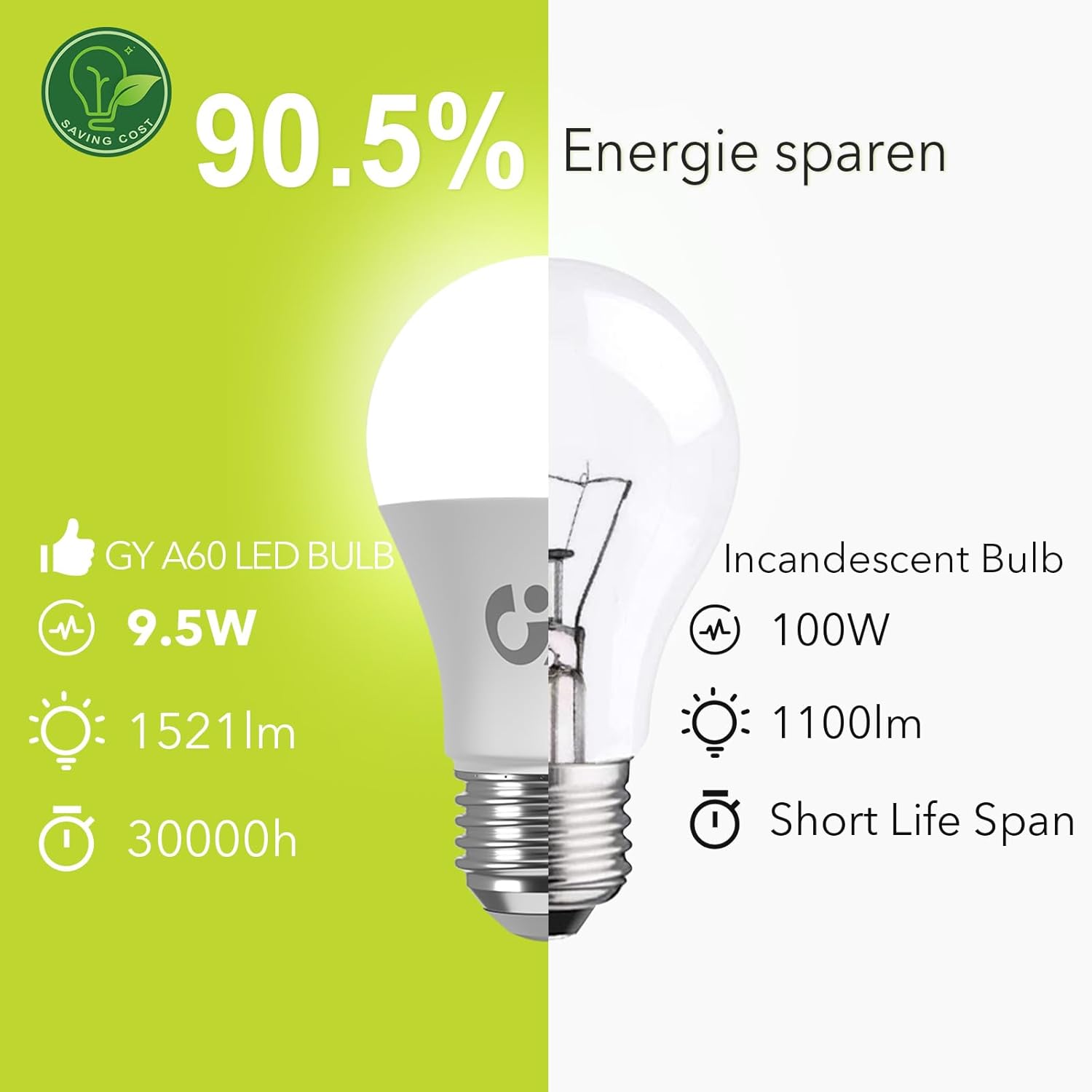 Gy Lampadine LED E27 9.5W (100W) 4000K, 12 pezzi - immagine 6