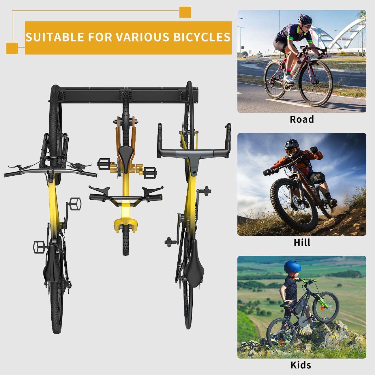 Housolution Portabici da Parete 48" per 6 Bici + 5 Caschi - immagine 6