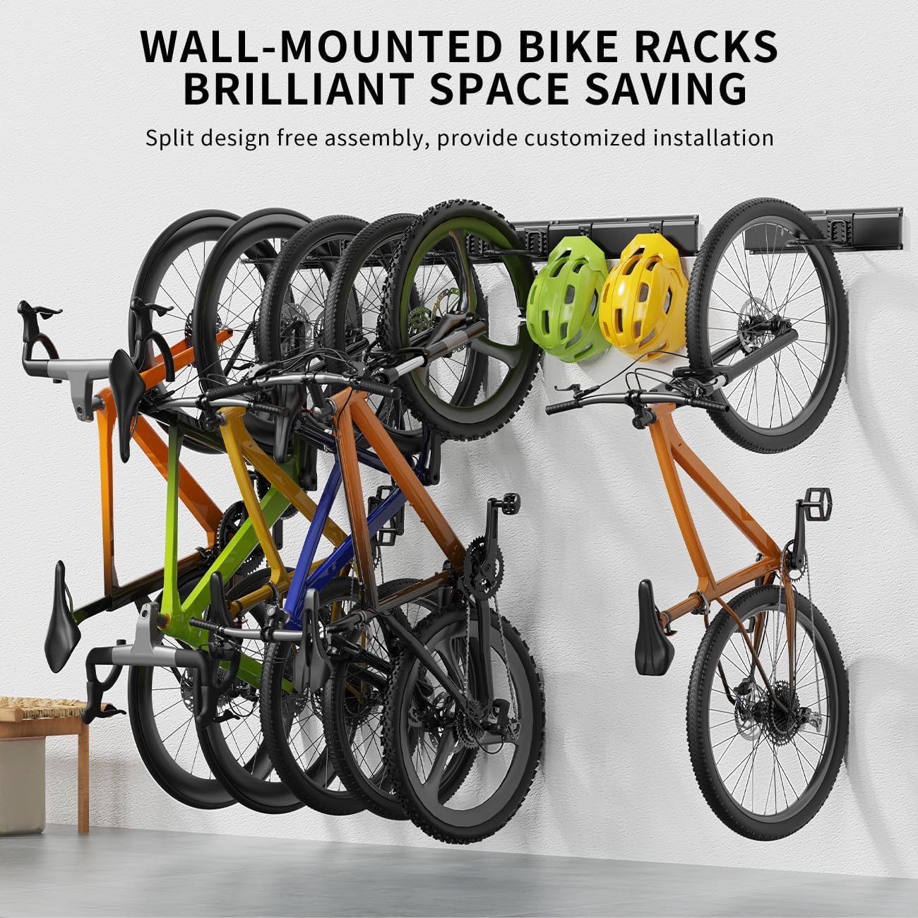 Housolution Portabici da Parete 48" per 6 Bici + 5 Caschi - immagine 7