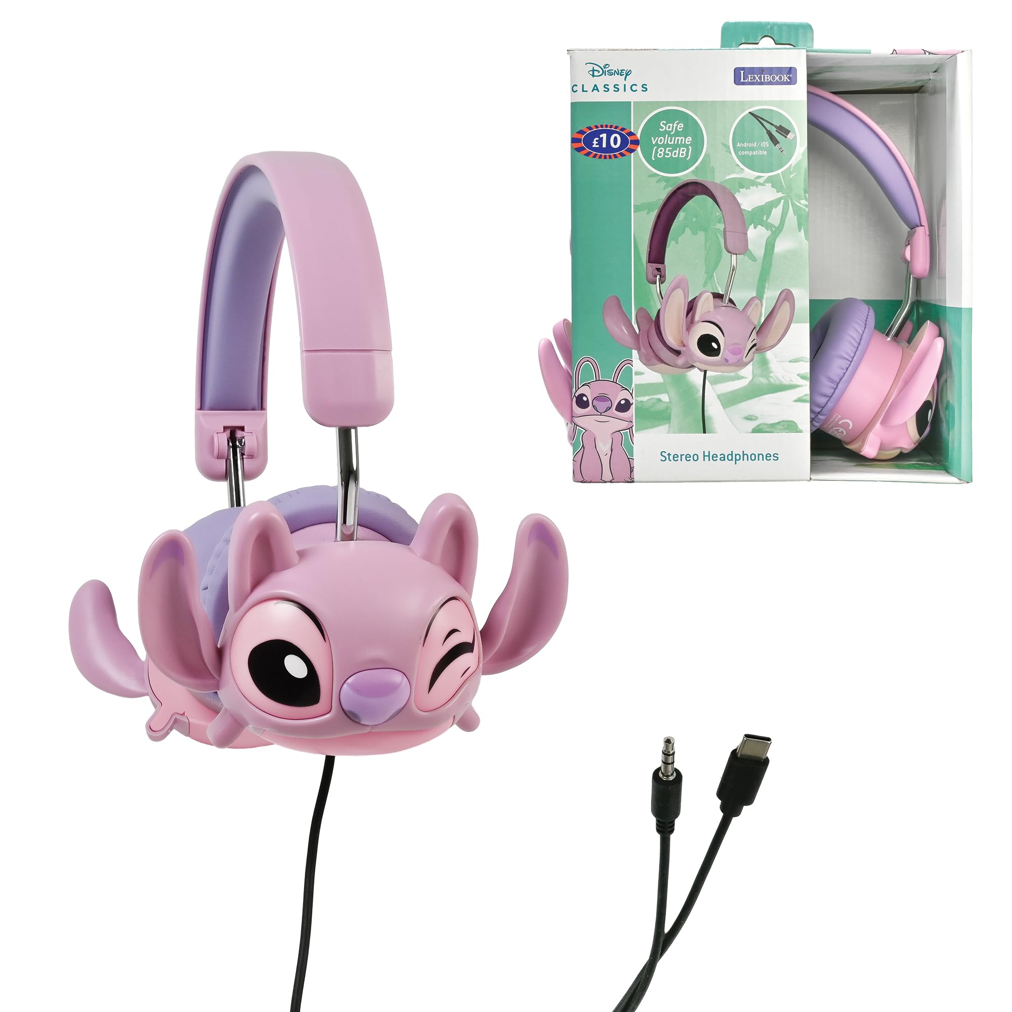 Lexibook Disney Stitch Cuffie Stereo Cablate, Rosa