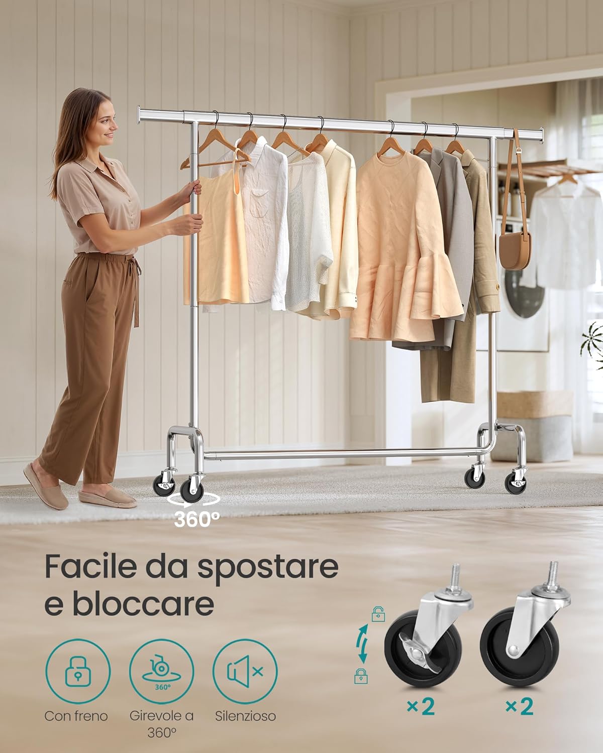 Songmics Stand Appendiabiti con Rotelle, Argento - immagine 5