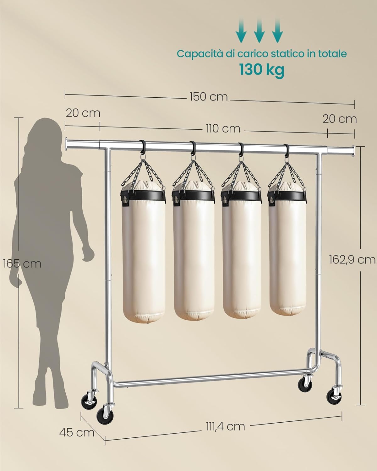 Songmics Stand Appendiabiti con Rotelle, Argento - immagine 6
