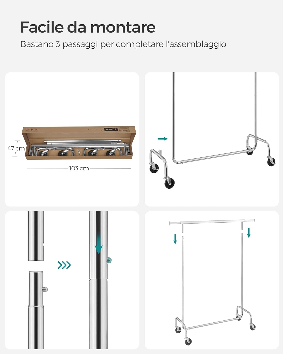 Songmics Stand Appendiabiti con Rotelle, Argento - immagine 7