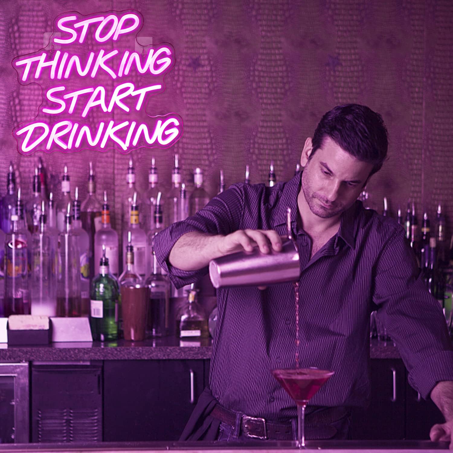 Looklight Insegna al Neon LED "Stop Thinking Start Drinking" - immagine 6