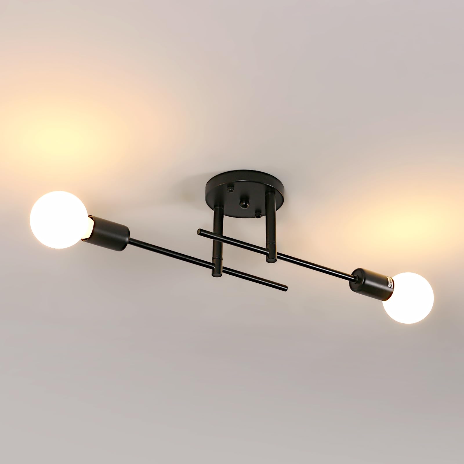 Riserva Plafoniera Soffitto Vintage E27 2 Luci, Nero