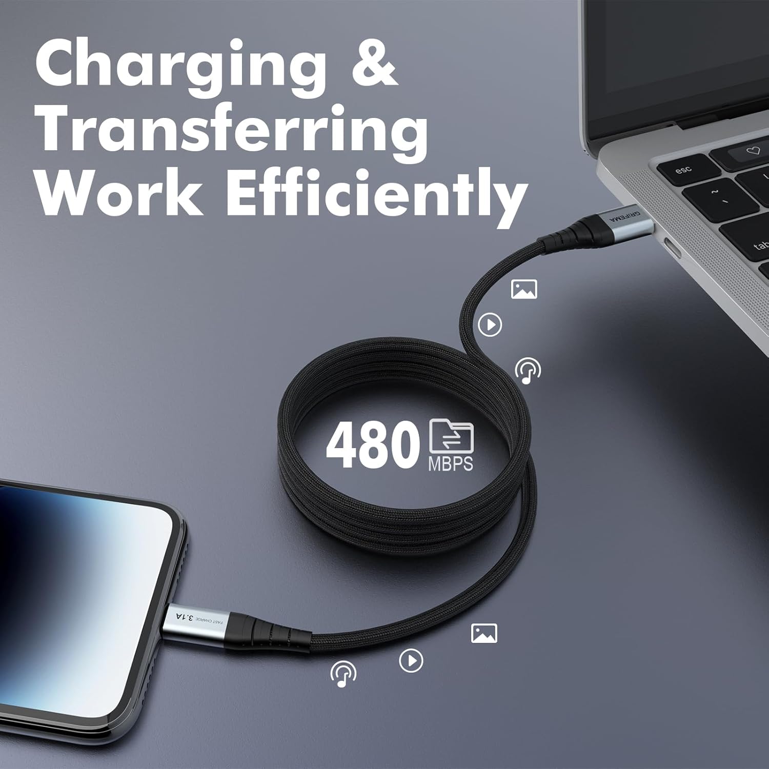 Grifema Cavo USB-A a USB-C 2m Intrecciato in Nylon - immagine 5