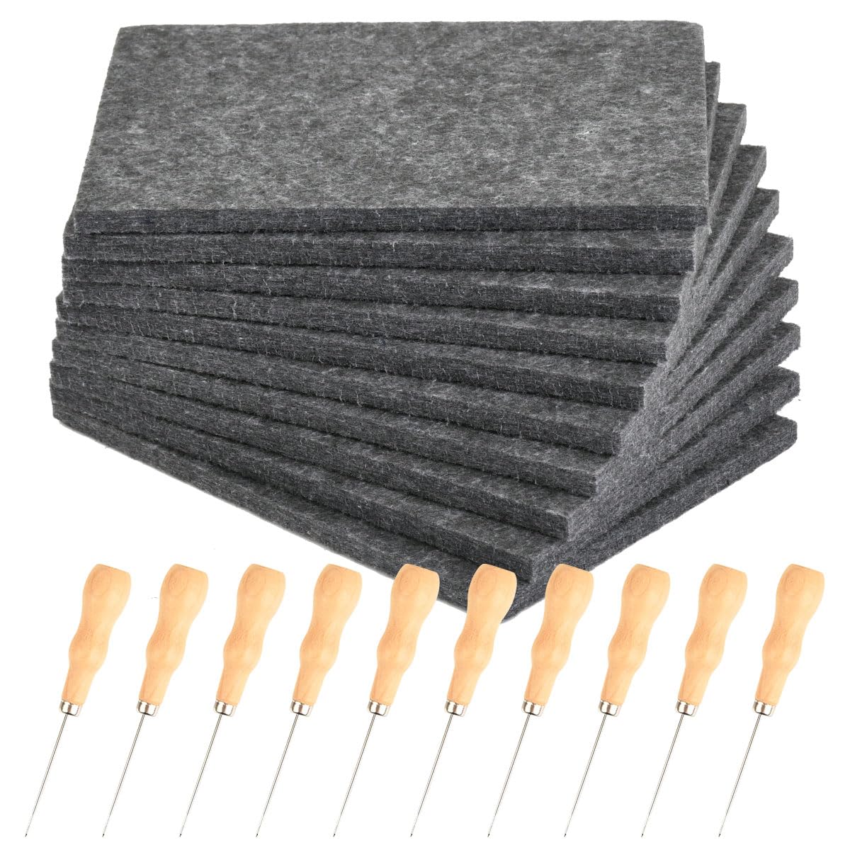FOCCTS 10 Pezzi Punteruolo e Tappetino per Bambini Kit,14.5 x 20 cm,con 10 Punteruolo per Legno Tappetino Feltro per Bambini Tappetini Feltro per Punteruoli Cucito e Creazioni Fai da Te(Grigio Scuro)