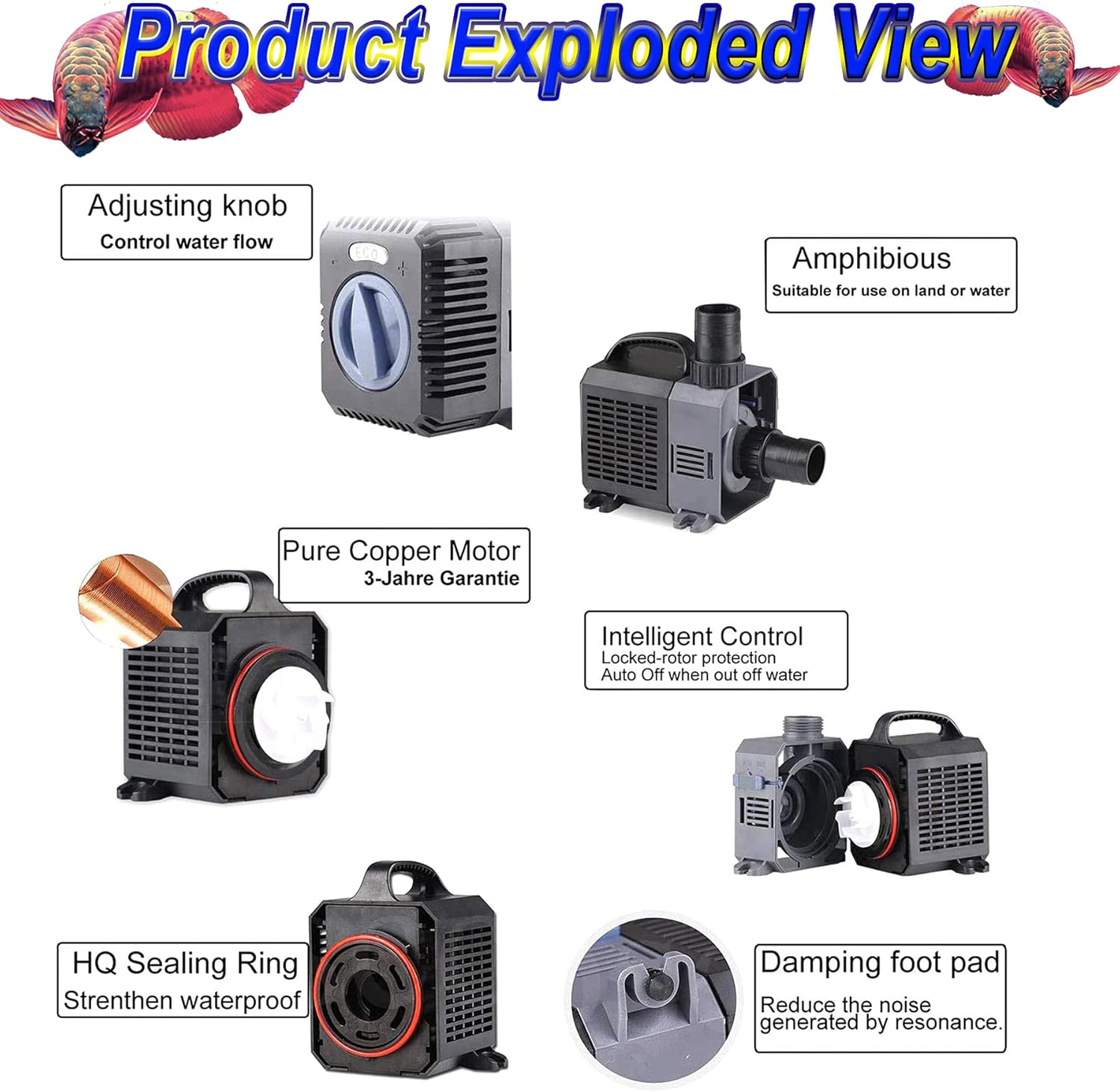 Yaobluesea Eco Pompa per Laghetto 3000l/h 10W - immagine 6