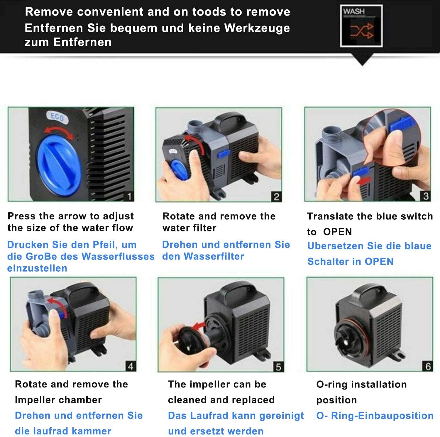 Yaobluesea Eco Pompa per Laghetto 3000l/h 10W - immagine 7