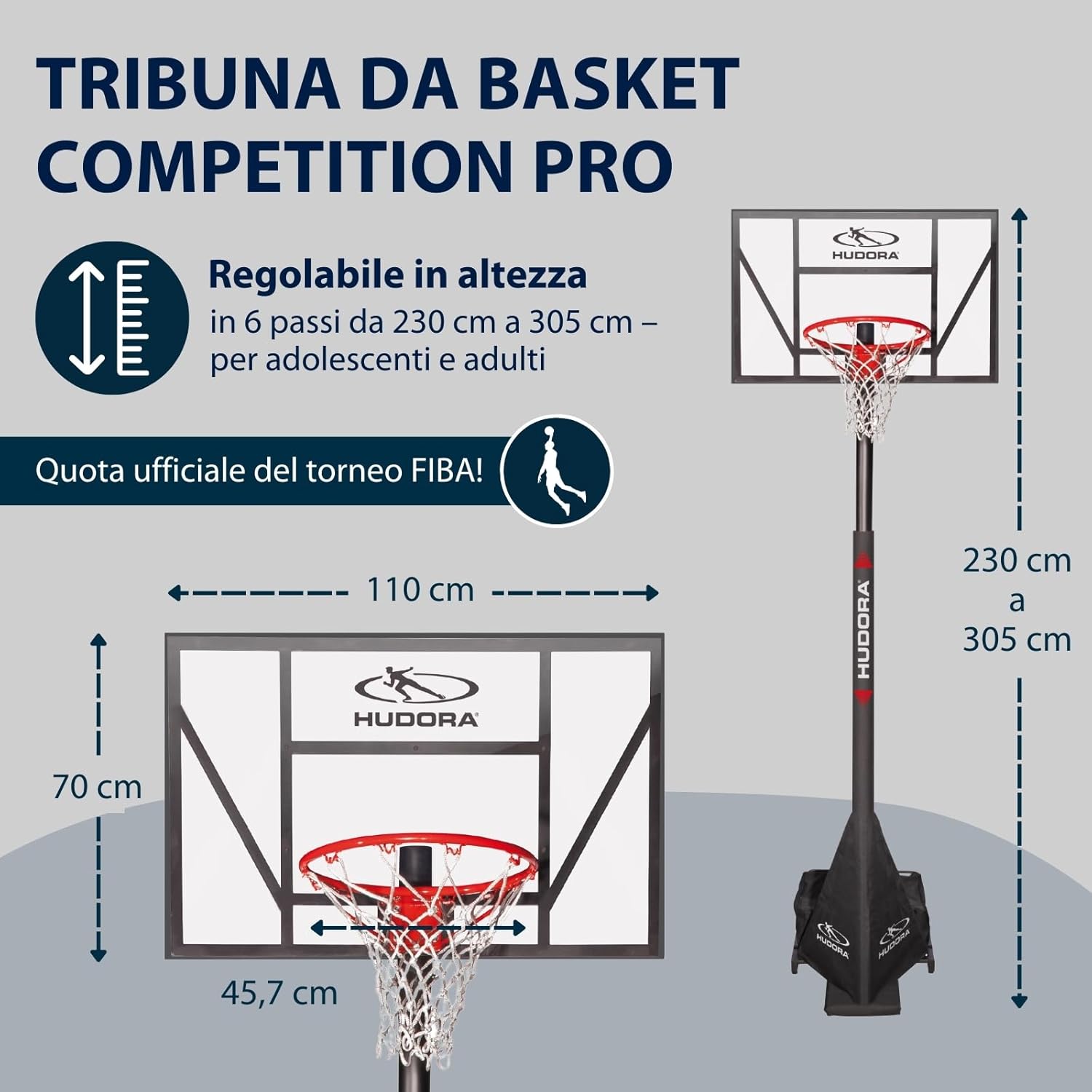 Hudora Competition Pro - Canestro Basket Regolabile Mobile - immagine 2