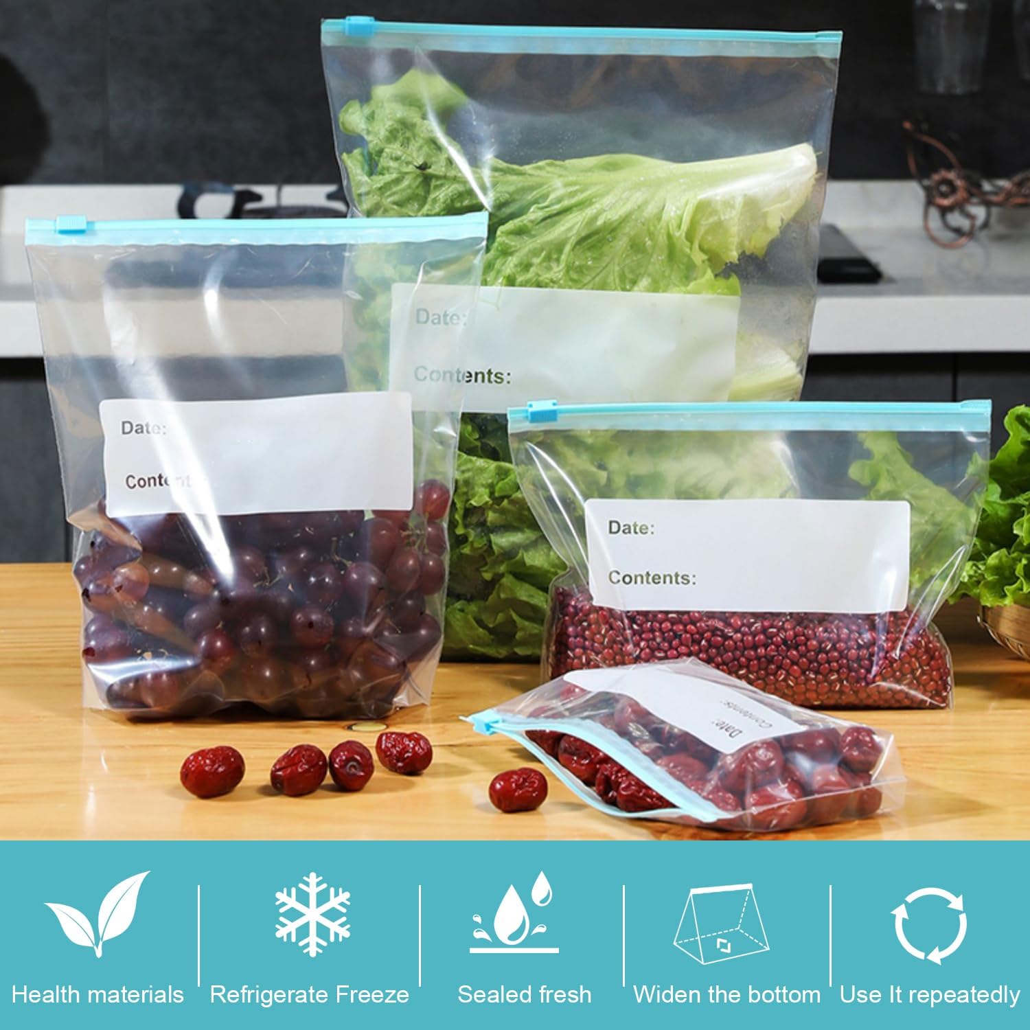 Generic 60 Sacchetti Alimentari Riutilizzabili con Zip - immagine 2