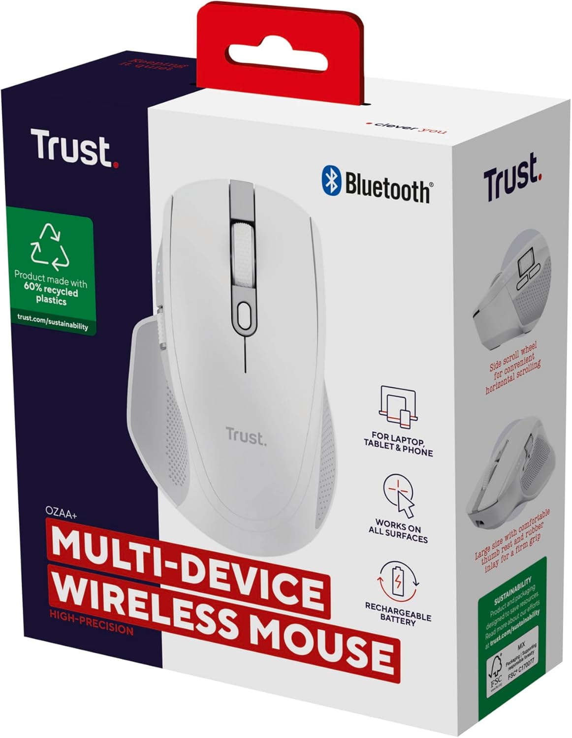 Trust Ozaa+ Mouse Wireless Bluetooth + 2.4GHz, Bianco - immagine 15