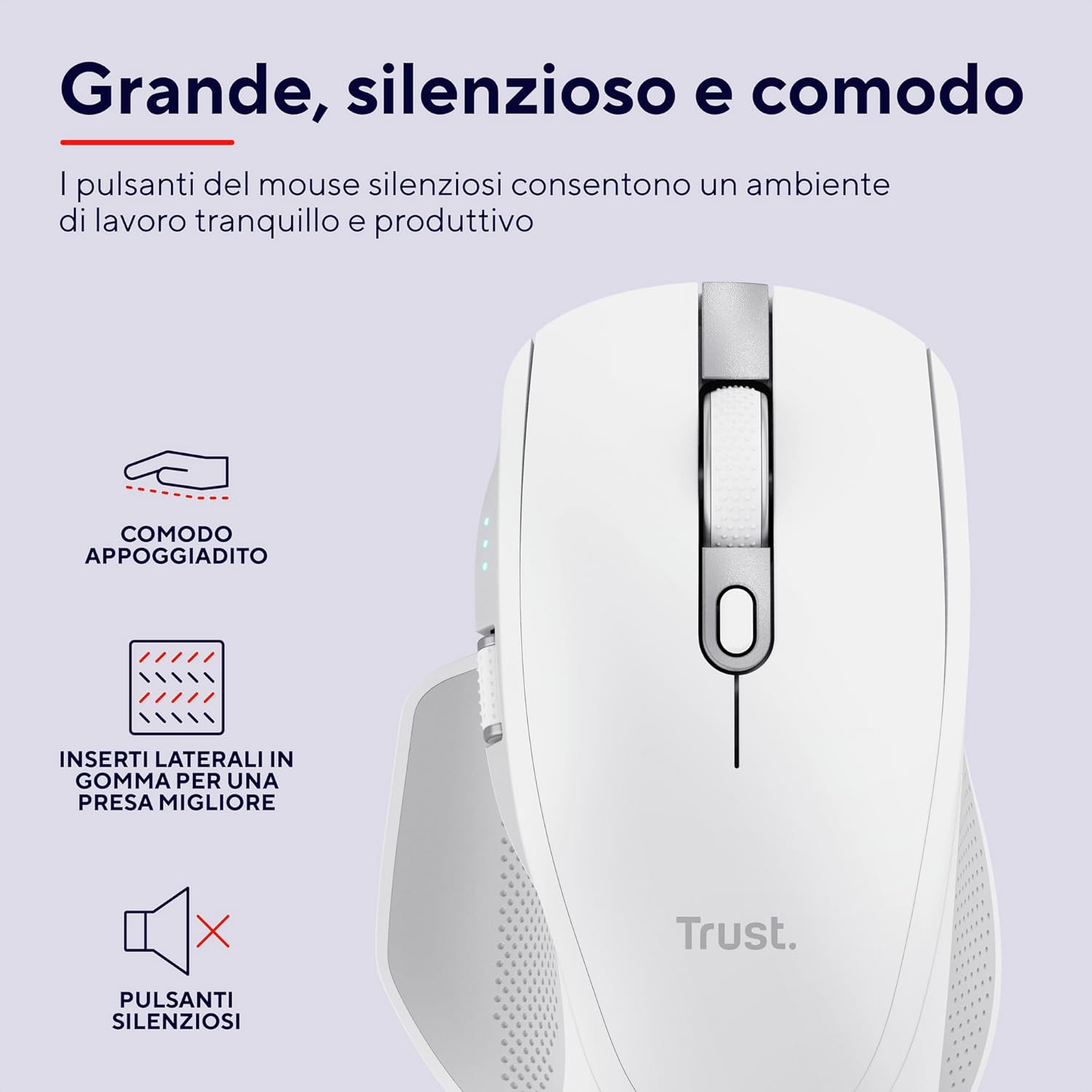 Trust Ozaa+ Mouse Wireless Bluetooth + 2.4GHz, Bianco - immagine 3