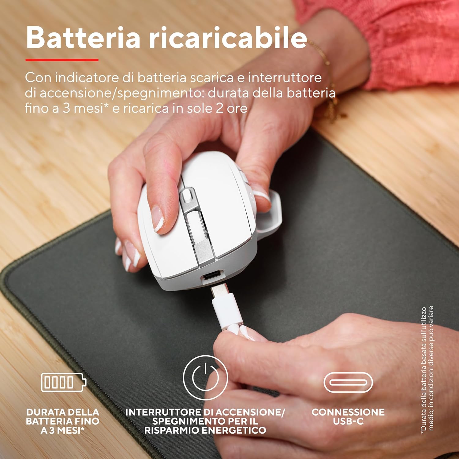 Trust Ozaa+ Mouse Wireless Bluetooth + 2.4GHz, Bianco - immagine 4