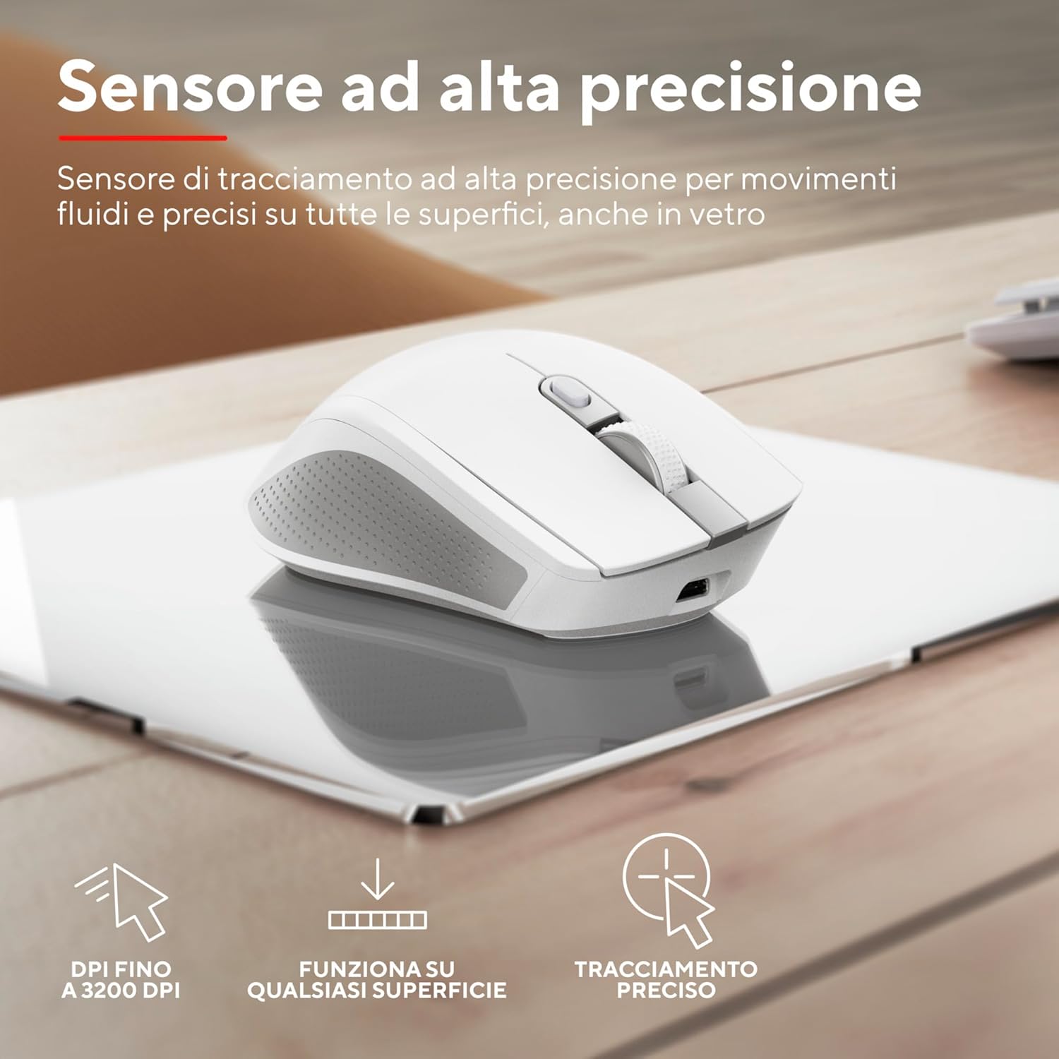 Trust Ozaa+ Mouse Wireless Bluetooth + 2.4GHz, Bianco - immagine 5