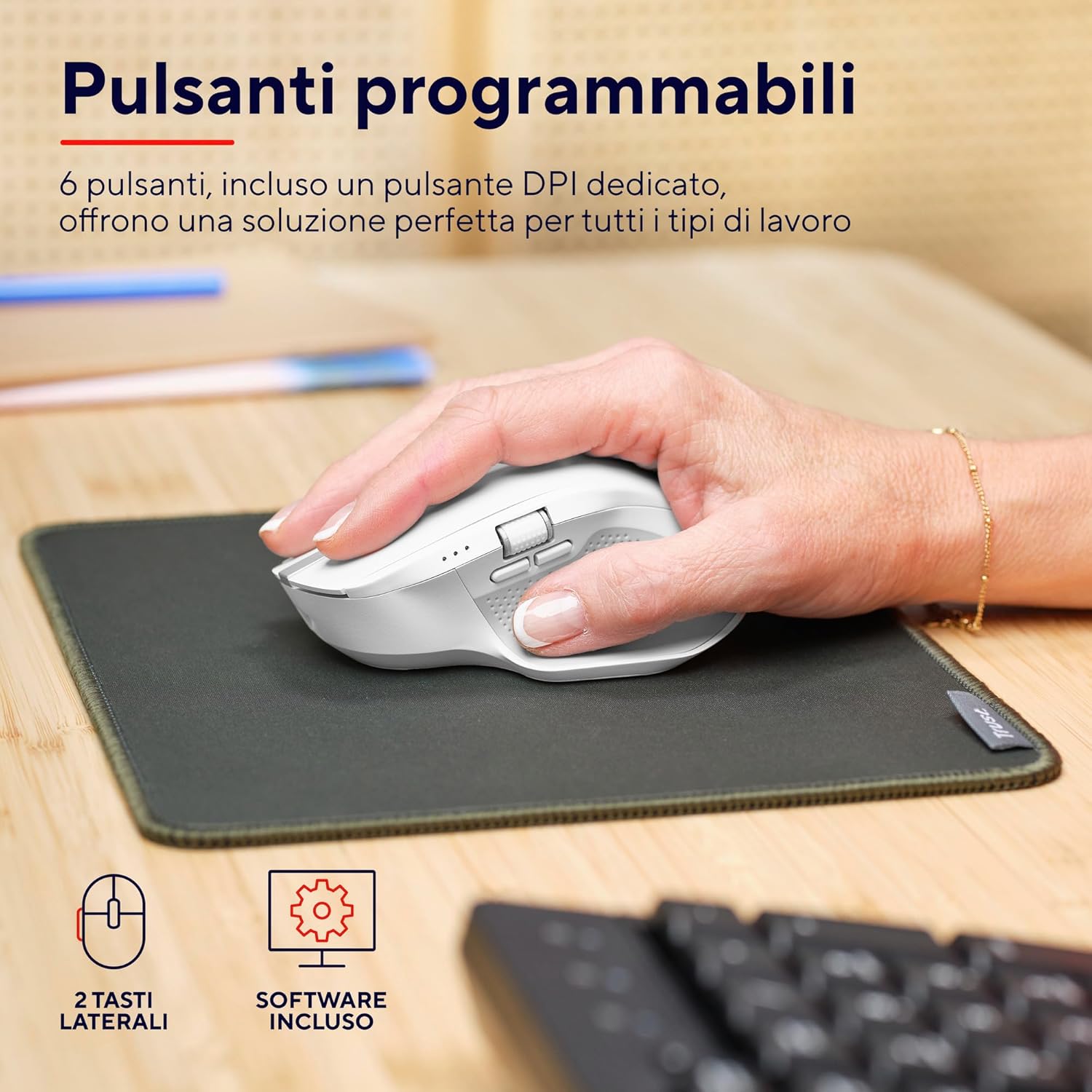 Trust Ozaa+ Mouse Wireless Bluetooth + 2.4GHz, Bianco - immagine 7