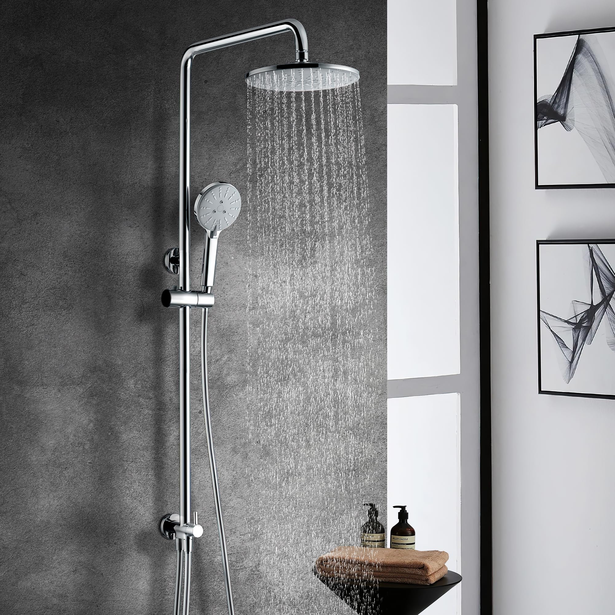 Uvish - Kit Saliscendi Doccia con Soffione a Pioggia 22.9cm