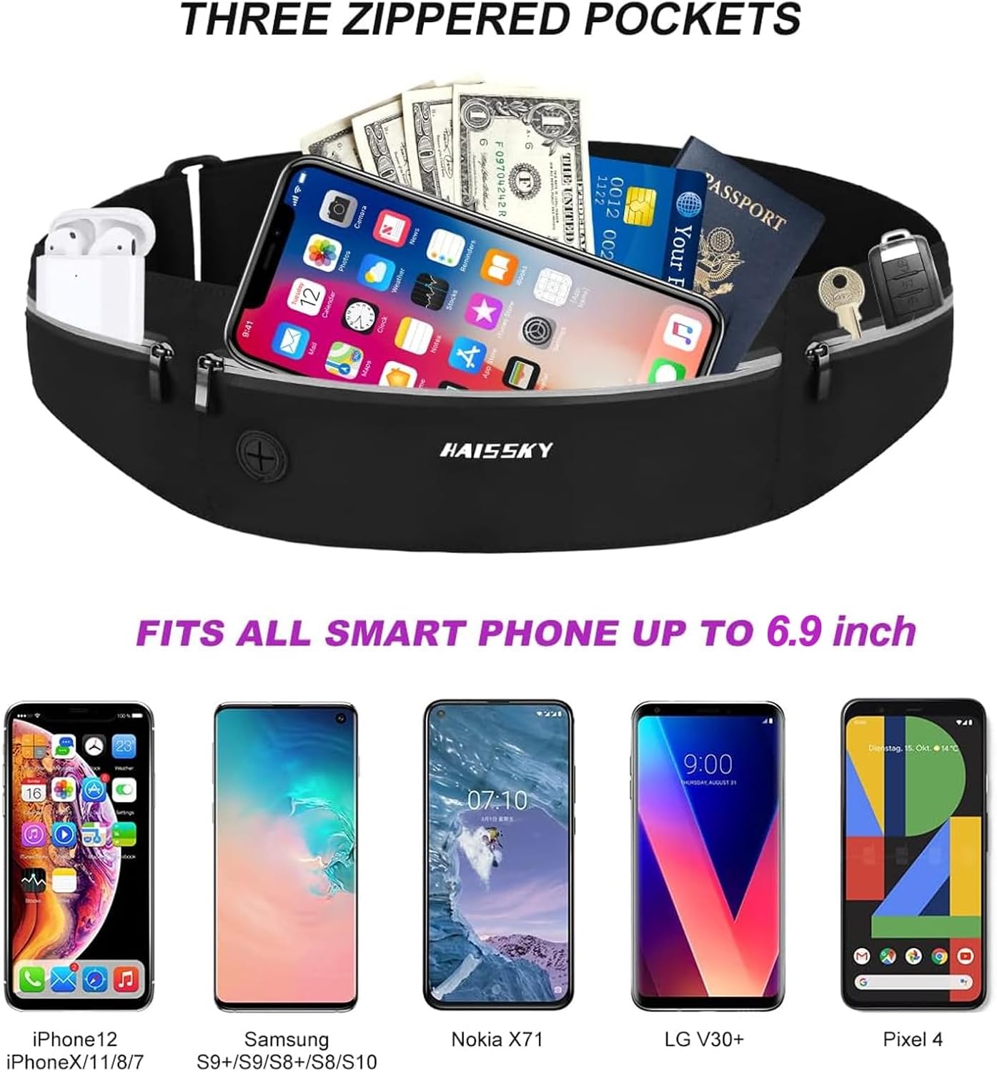 HAISSKY Cintura da Corsa con Cerniera e Foro Cuffie - immagine 4