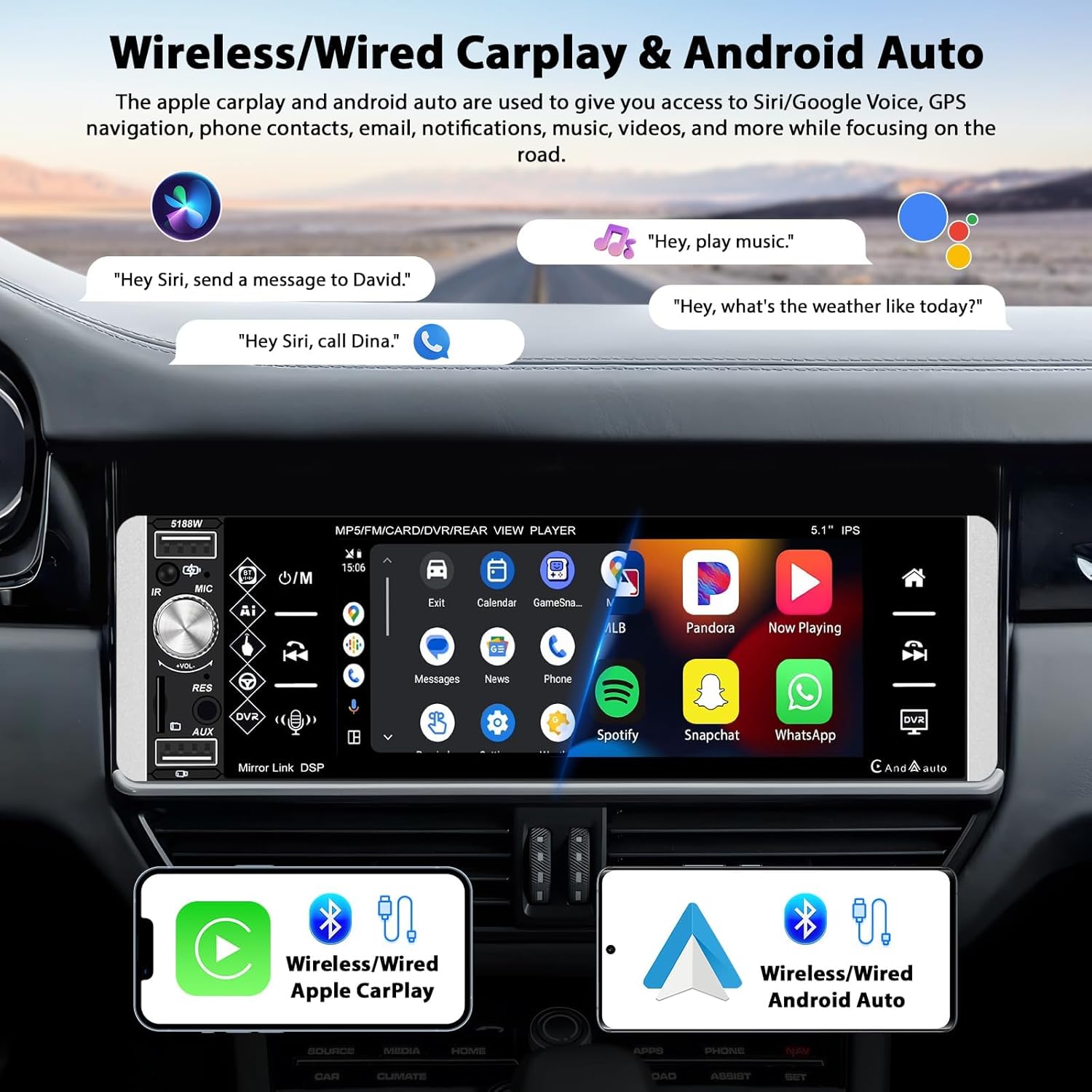 Inefala Autoradio Bluetooth 1 Din con Wireless Carplay 5,1" - immagine 2