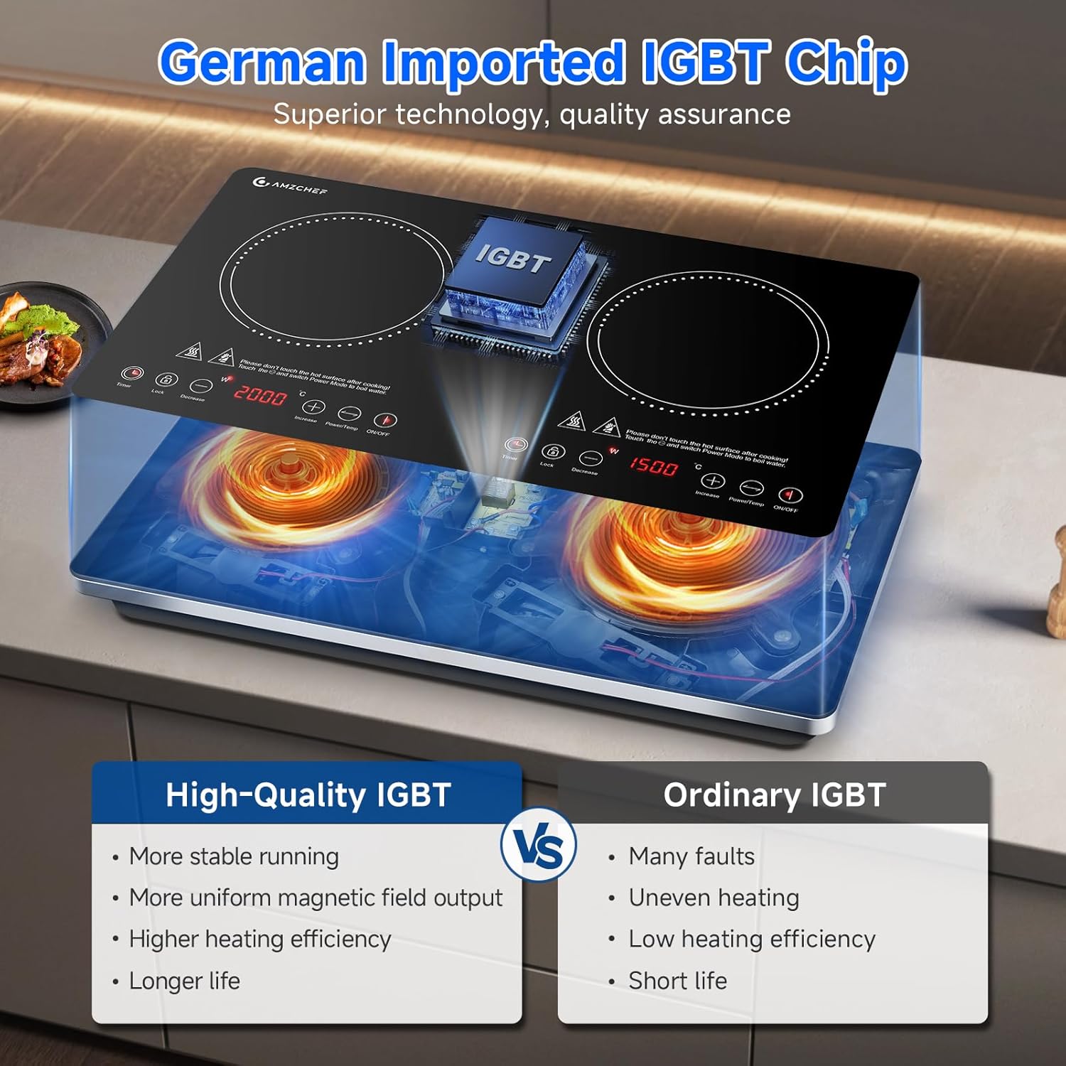 Amzchef Piano Induzione 2 Fuochi Portatile 3500W - immagine 2