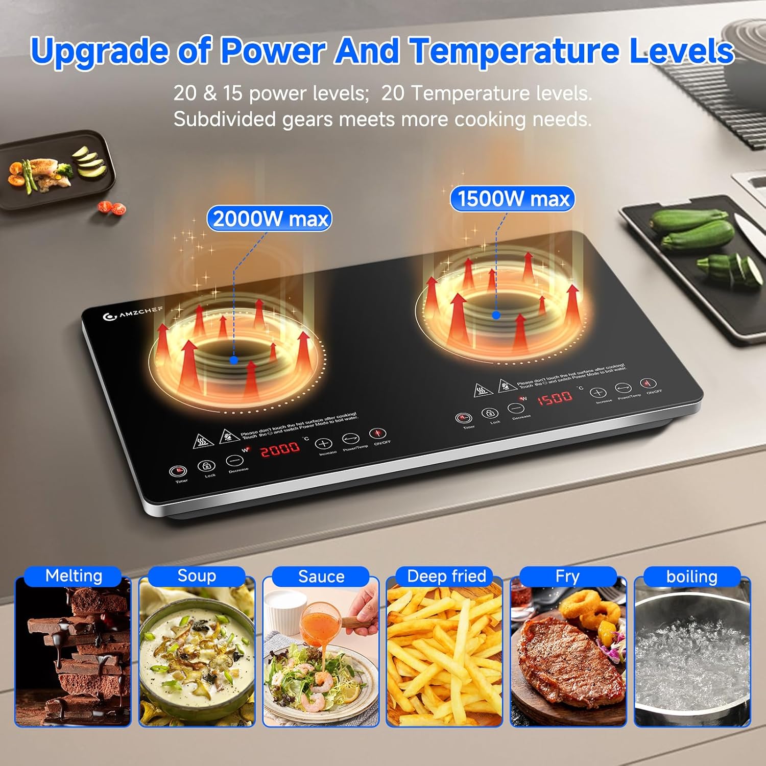 Amzchef Piano Induzione 2 Fuochi Portatile 3500W - immagine 3