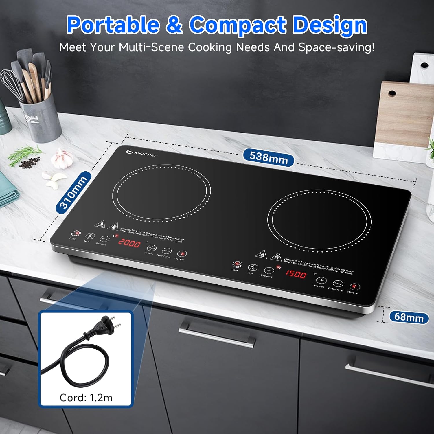 Amzchef Piano Induzione 2 Fuochi Portatile 3500W - immagine 5