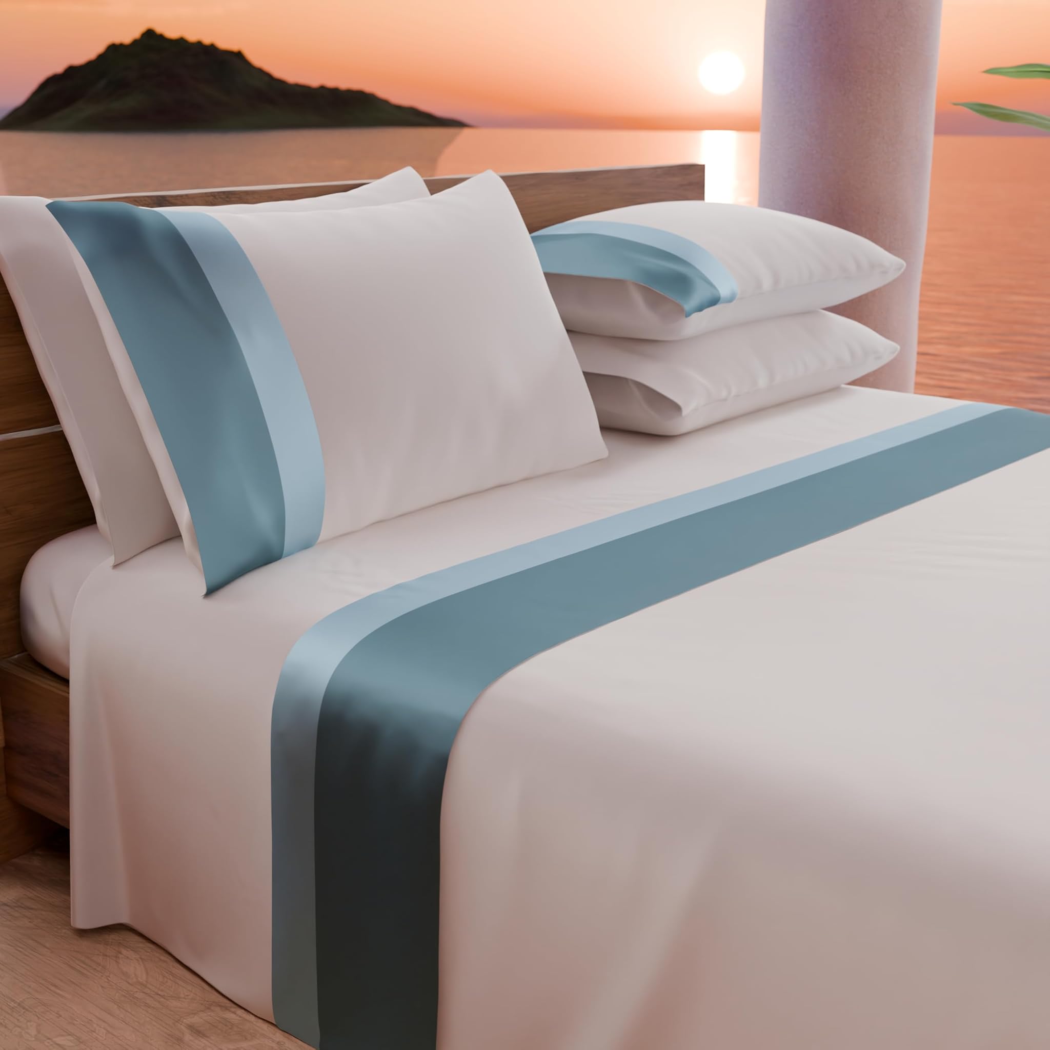 Petti Artigiani Italiani - Set Lenzuola Matrimoniale, Celeste