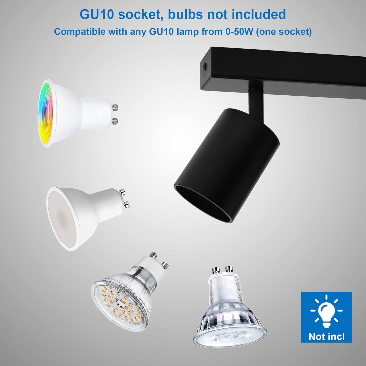 Klighten Faretti da Soffitto Orientabili Nero, 3 Luci GU10 - immagine 4