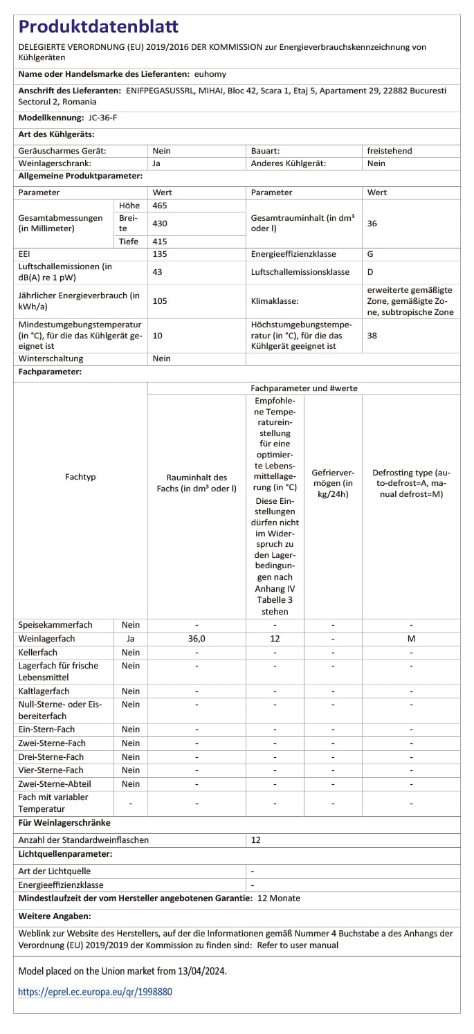 EUHOMY Frigorifero per Bevande 37L, Nero - immagine 10