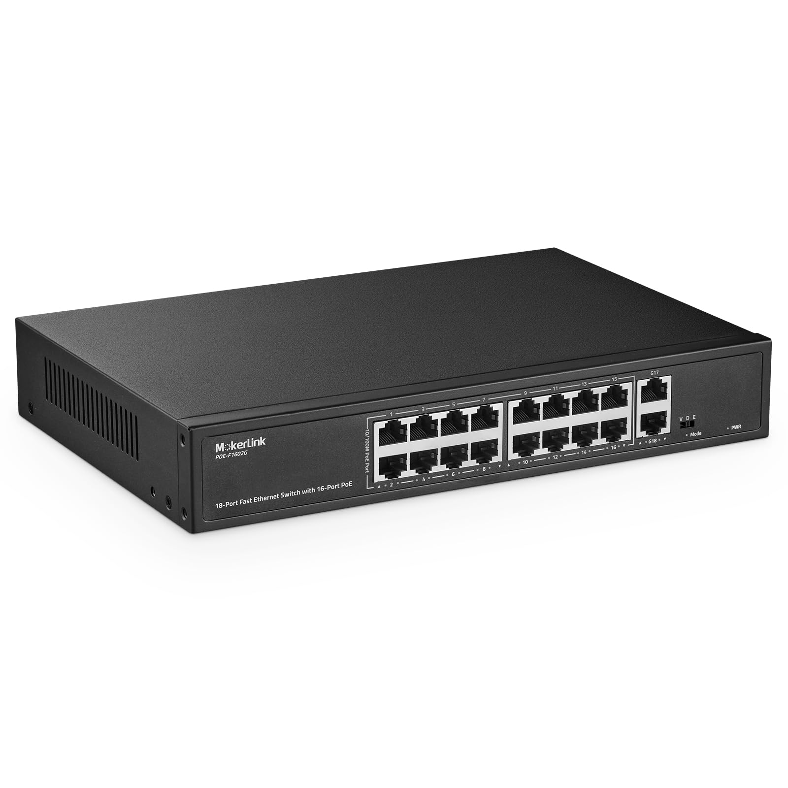 Mokerlink Switch Poe 16 Porte 200W, 2 Uplink Gigabit