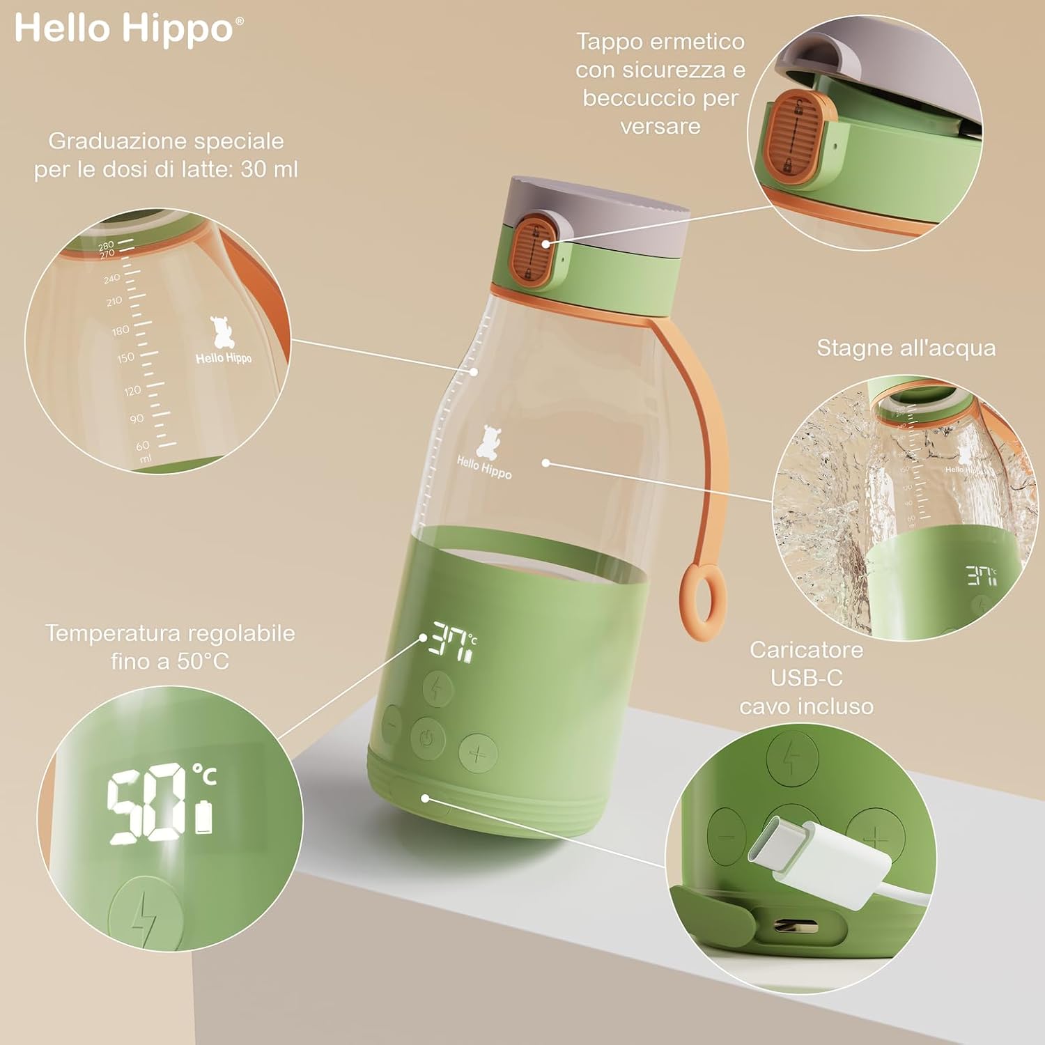 Hello Hippo® Scaldabibero Portatile USB 300ml - immagine 2