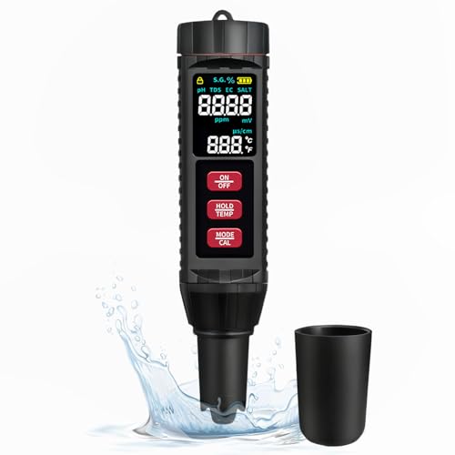 7 in 1 Medidor Ph y Dloro Piscina,Tds Medidor pH/Tds/Ec/ORP/S.G./Salinità/Temperatura,Medidor Ph Con DisplayLCD& Automatica Temperatura,adatto Piscine, Acquari, Potabile, Idroponica
