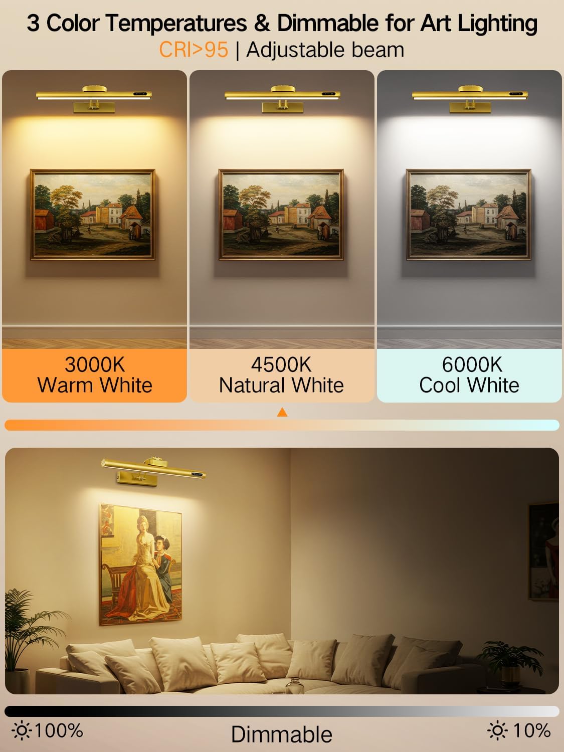 Outon Luce LED per Specchio 40cm, Oro - immagine 2