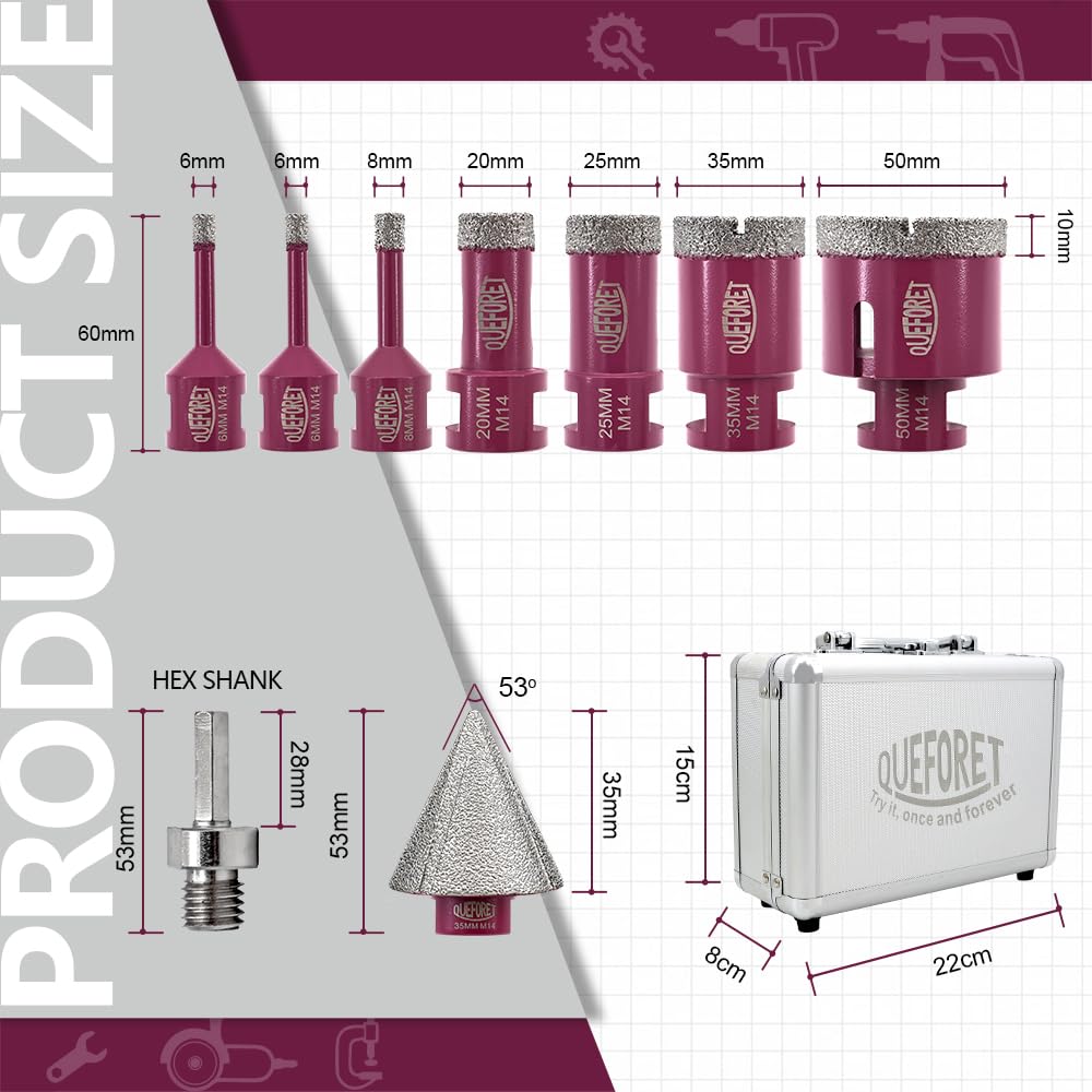 Queforet Punte Diamantate Gres Porcellanato 9 Pezzi - immagine 2