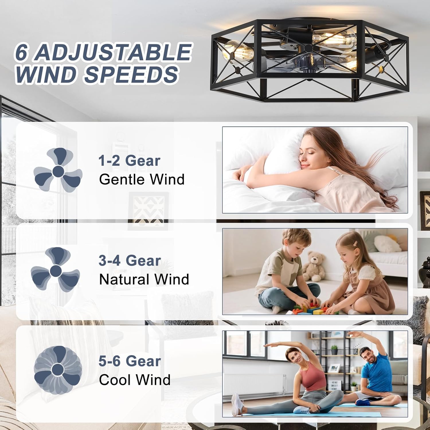 Ventilatore da Soffitto con Luce Esagonale 20’’ Industriale - immagine 2