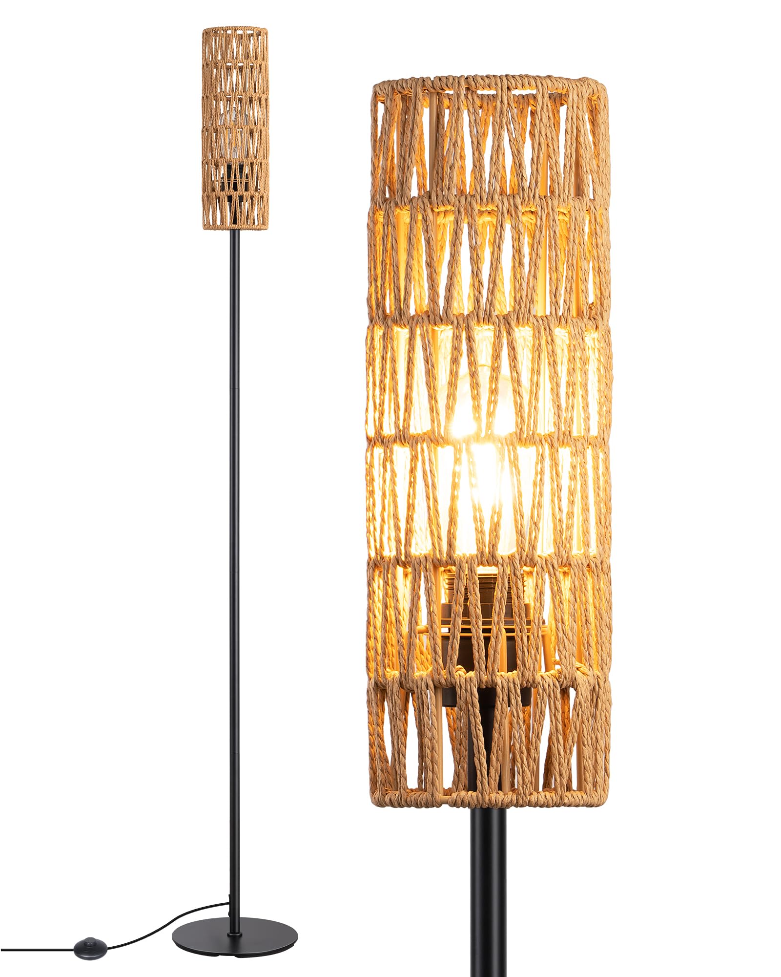 EDISHINE Lampada da Terra con Paralume Corda Intrecciata 165cm