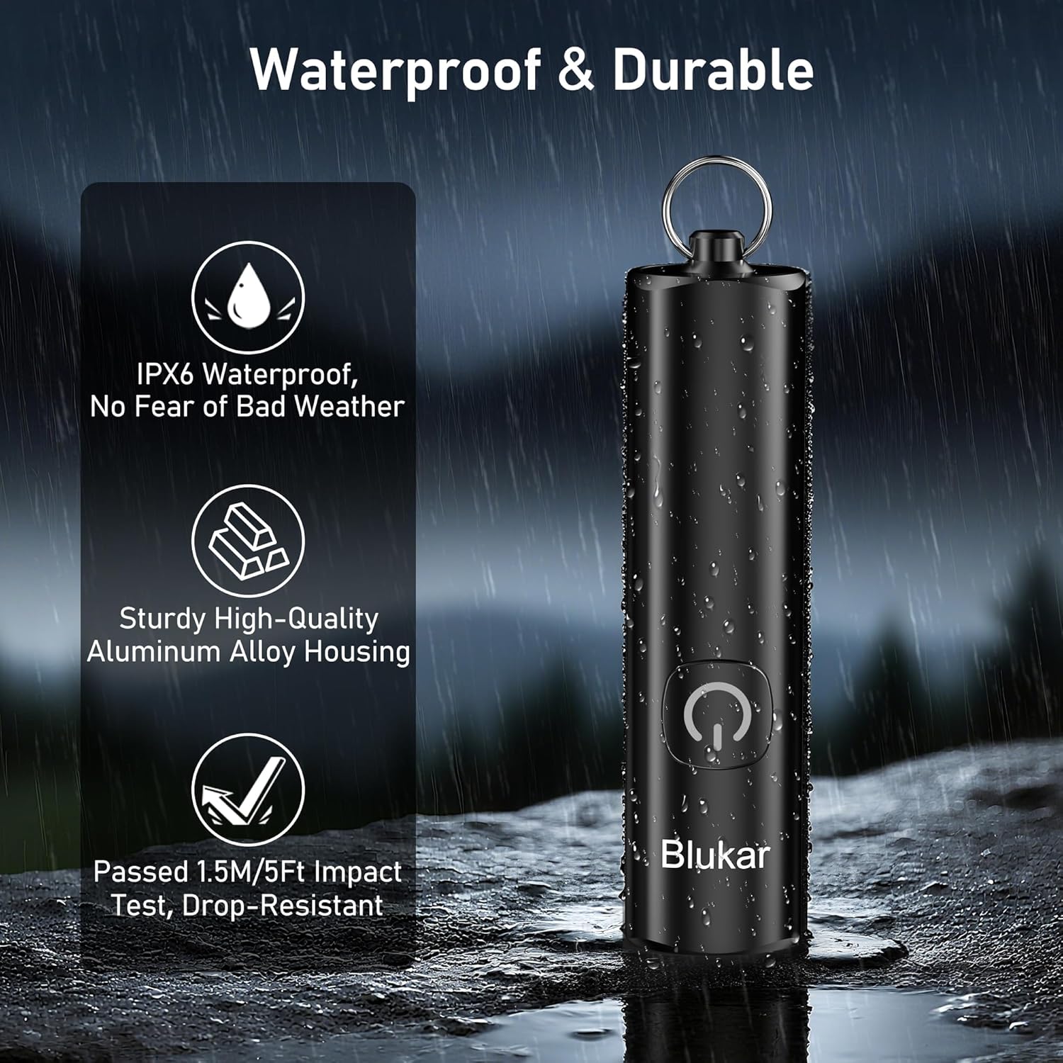 Blukar Mini Torcia LED Ricaricabile con Portachiavi - immagine 7