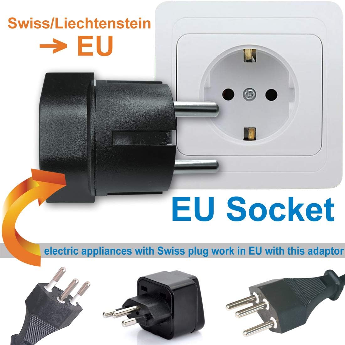 Spina Adattatore Svizzera/Liechtenstein a UE (10 Pezzi, Nero) - immagine 6