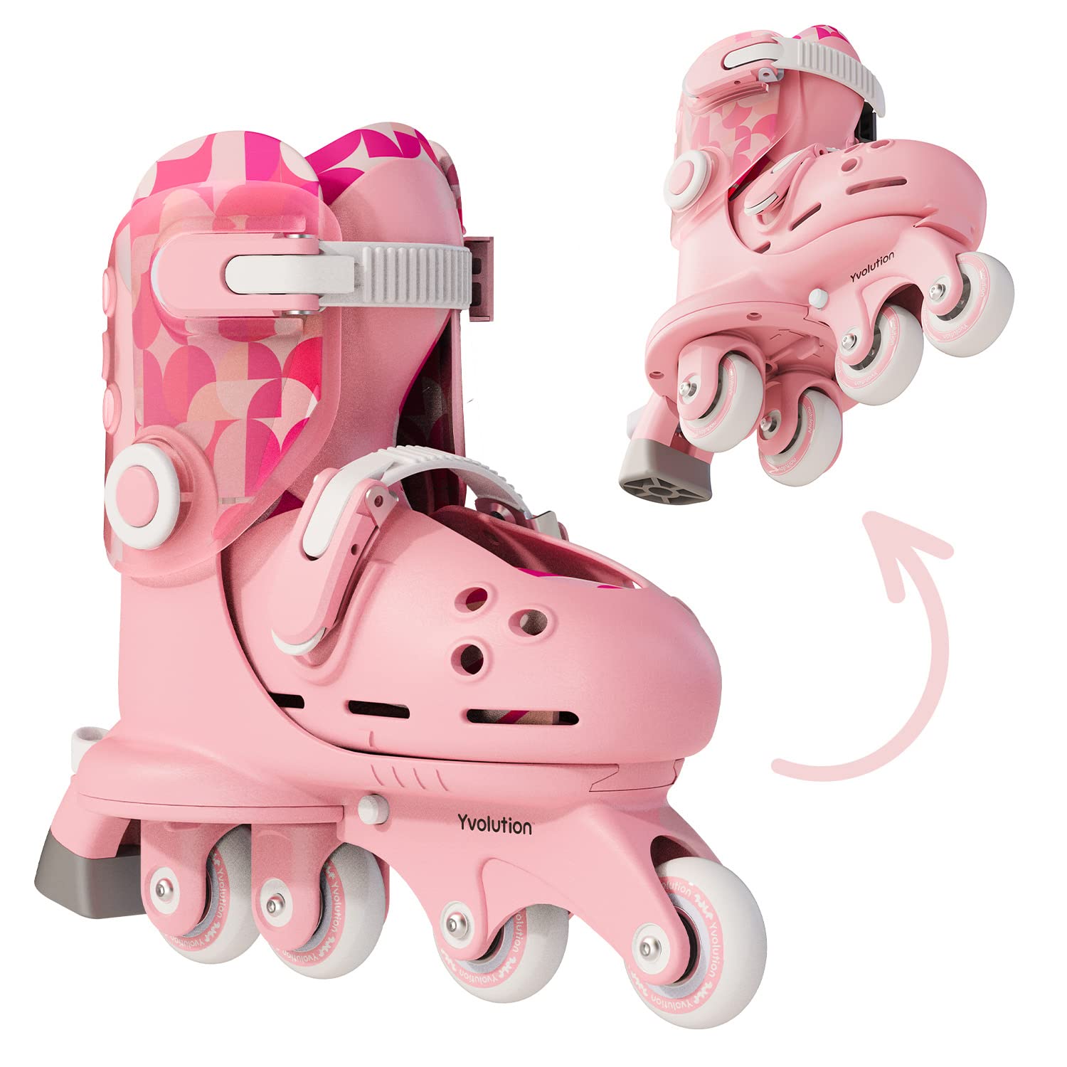 Yvolution Pattini a Rotelle 2 in 1 per Bambini, Rosa