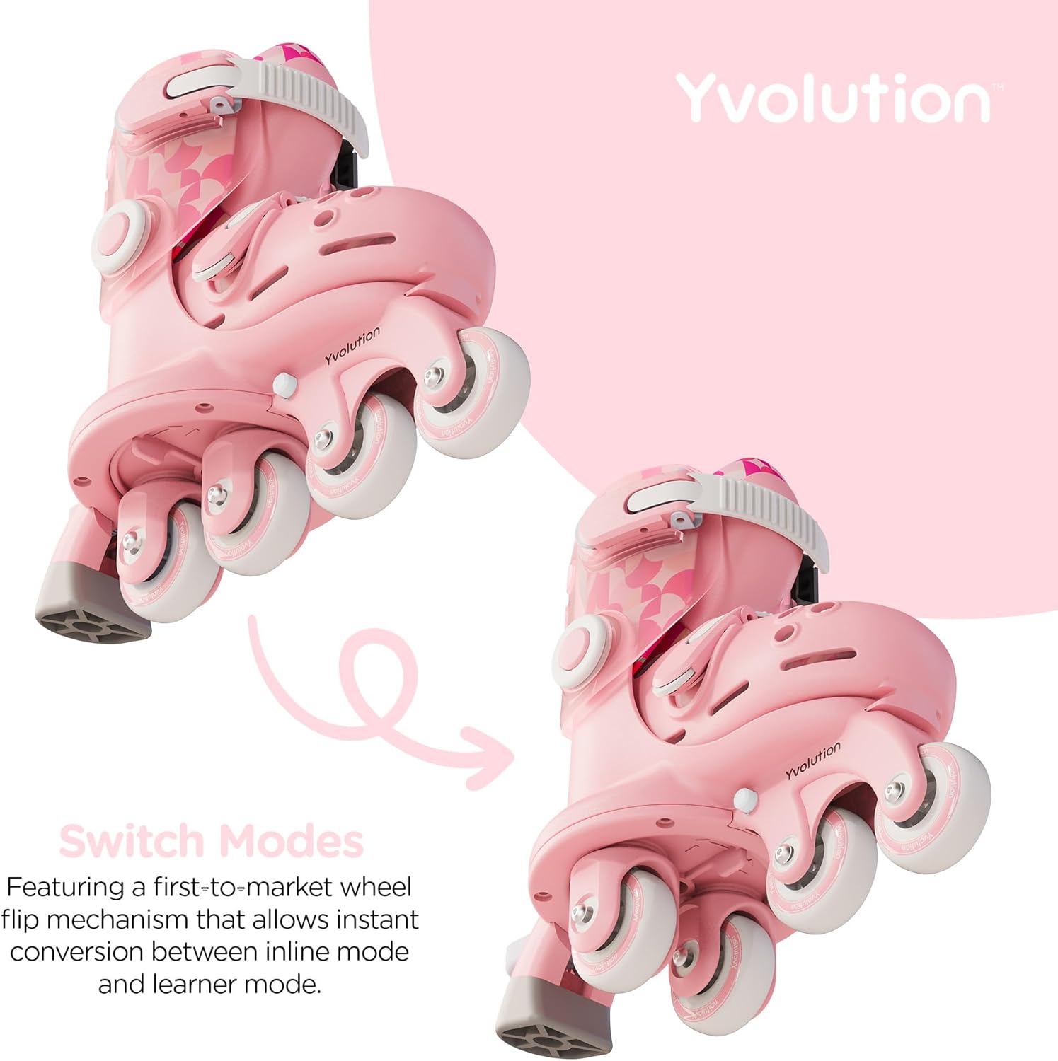 Yvolution Pattini a Rotelle 2 in 1 per Bambini, Rosa - immagine 3