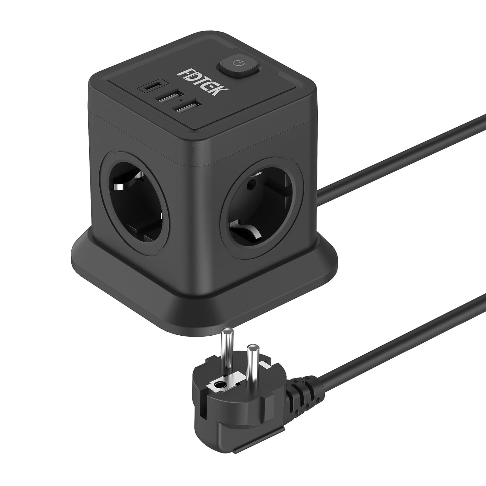 Multipresa Cubo Fdtek con Interruttore e USB, Nero