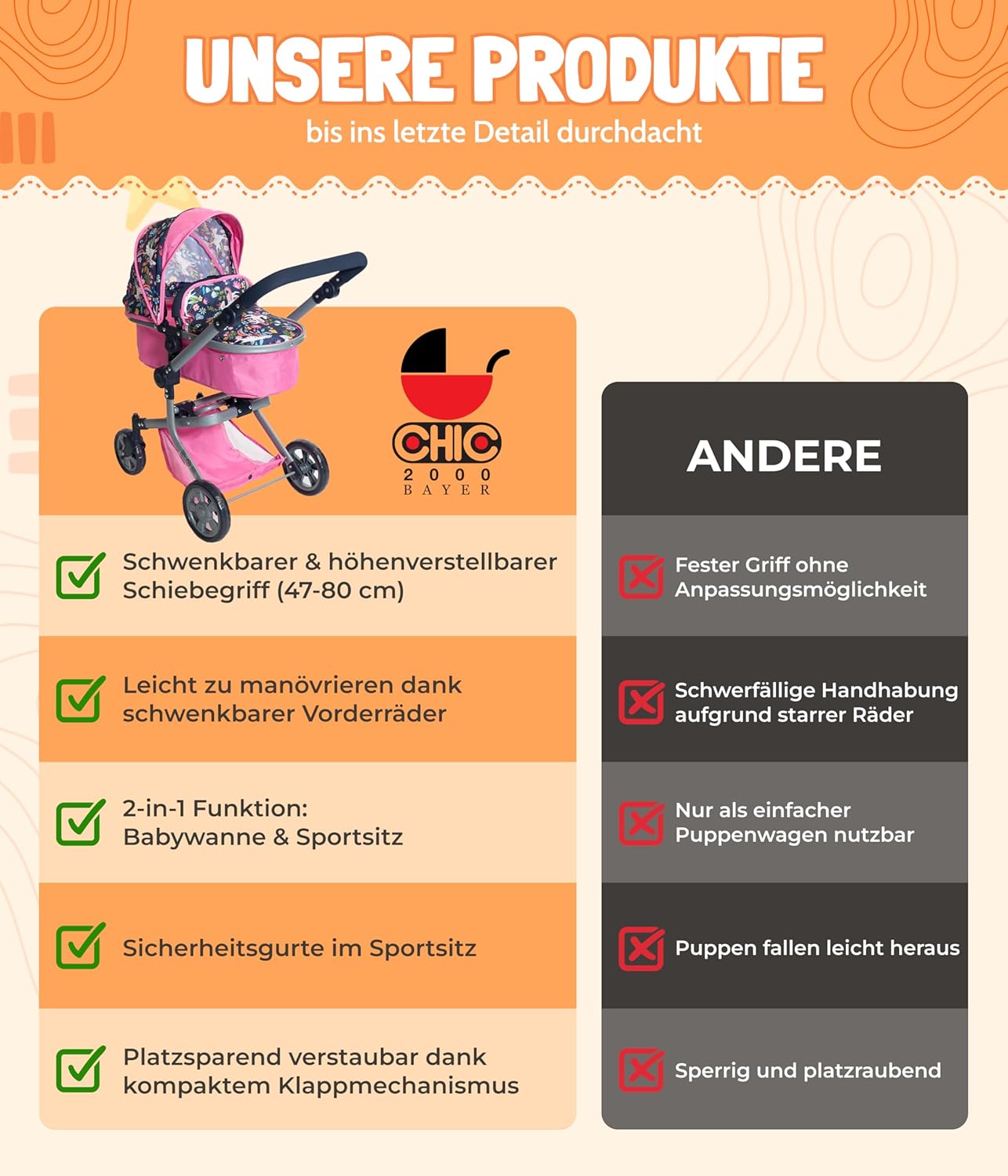 Bayer Chic 2000 595-73 - Passeggino per Bambole Mika, Lilla - immagine 9